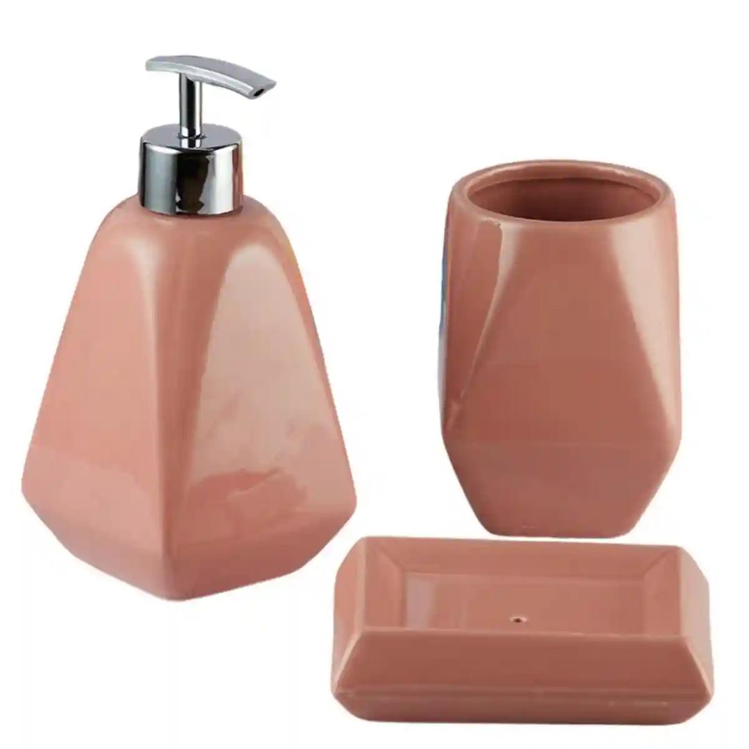 Kookee Ceramic Bathroom Accessories Set of 3, Modern Bath Set with Liquid handwash Soap Dispenser and Toothbrush holder, Luxury Gift Accessory for Home - Orange (8125)