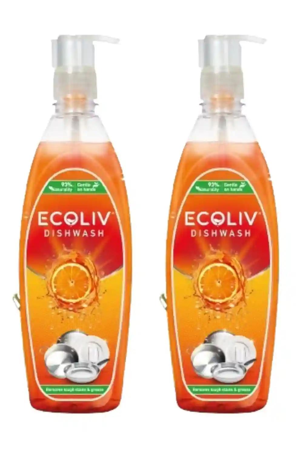 ECOLIV Liquid Dishwash Gel 500 ml, Natural Dish wash, Gentle on Hands, Removes tough grease