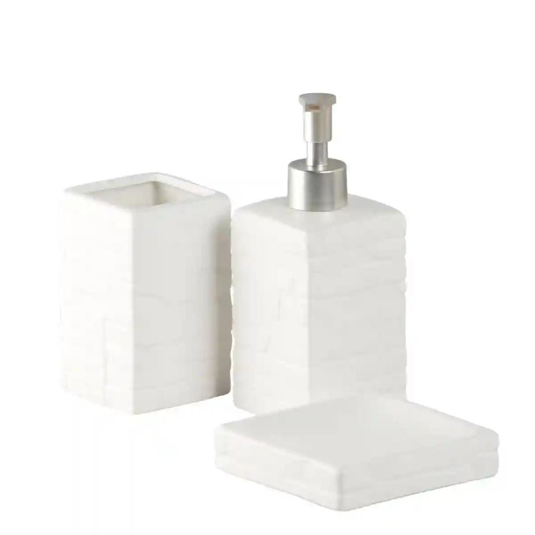 Kookee Ceramic Bathroom Accessories Set of 3, Modern Bath Set with Liquid handwash Soap Dispenser and Toothbrush holder, Luxury Gift Accessory for Home - White (9869)