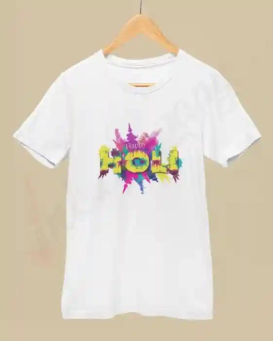 Celebrate with Style: Happy Holi Women's T-Shirt in Bold Colors | 100% Premium Bio Wash Cotton T-Shirts - S  (White)