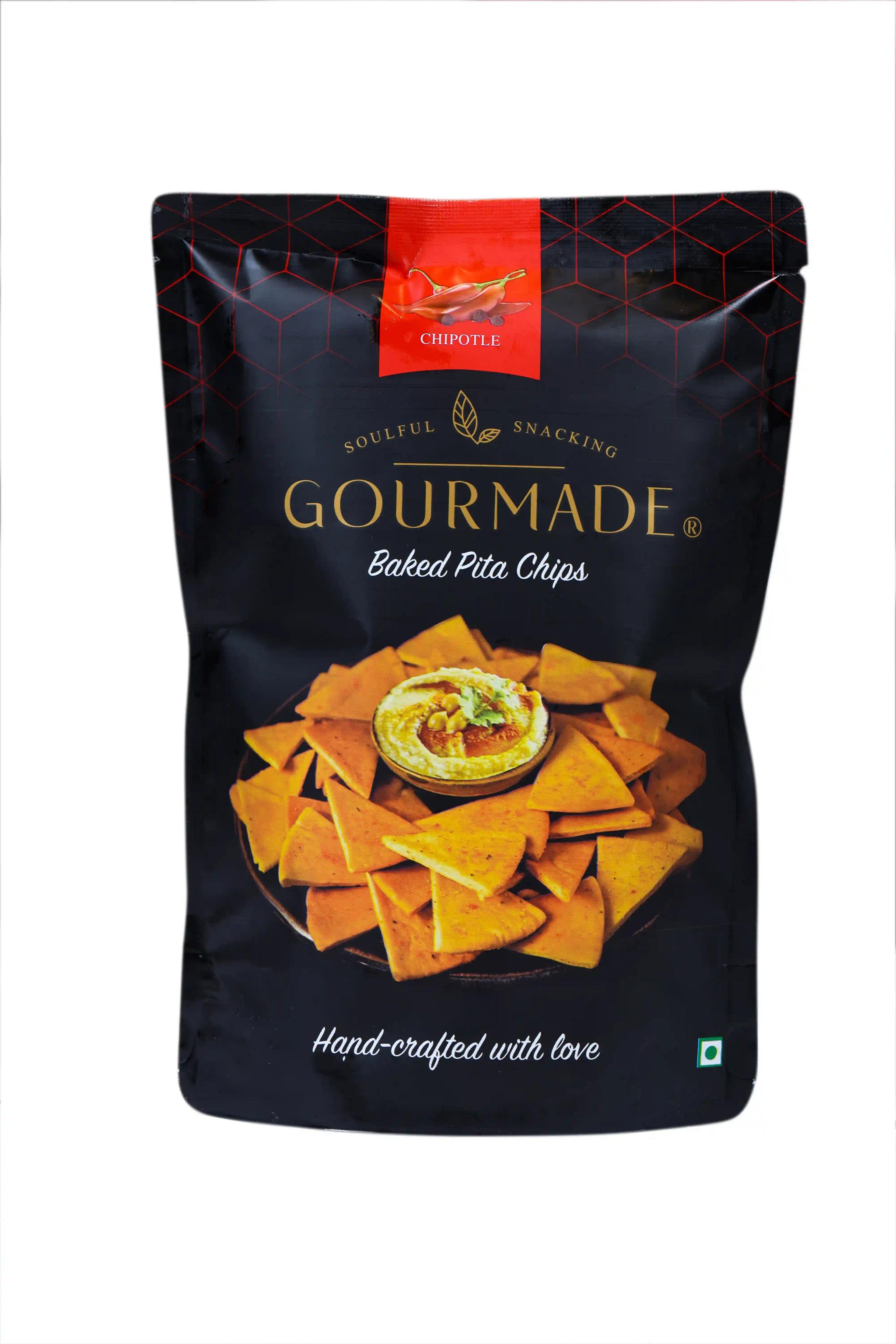 Gourmade Pita Chips Snacking Combo of 2 Roasted Garlic, 1 Chipotle (375gm)