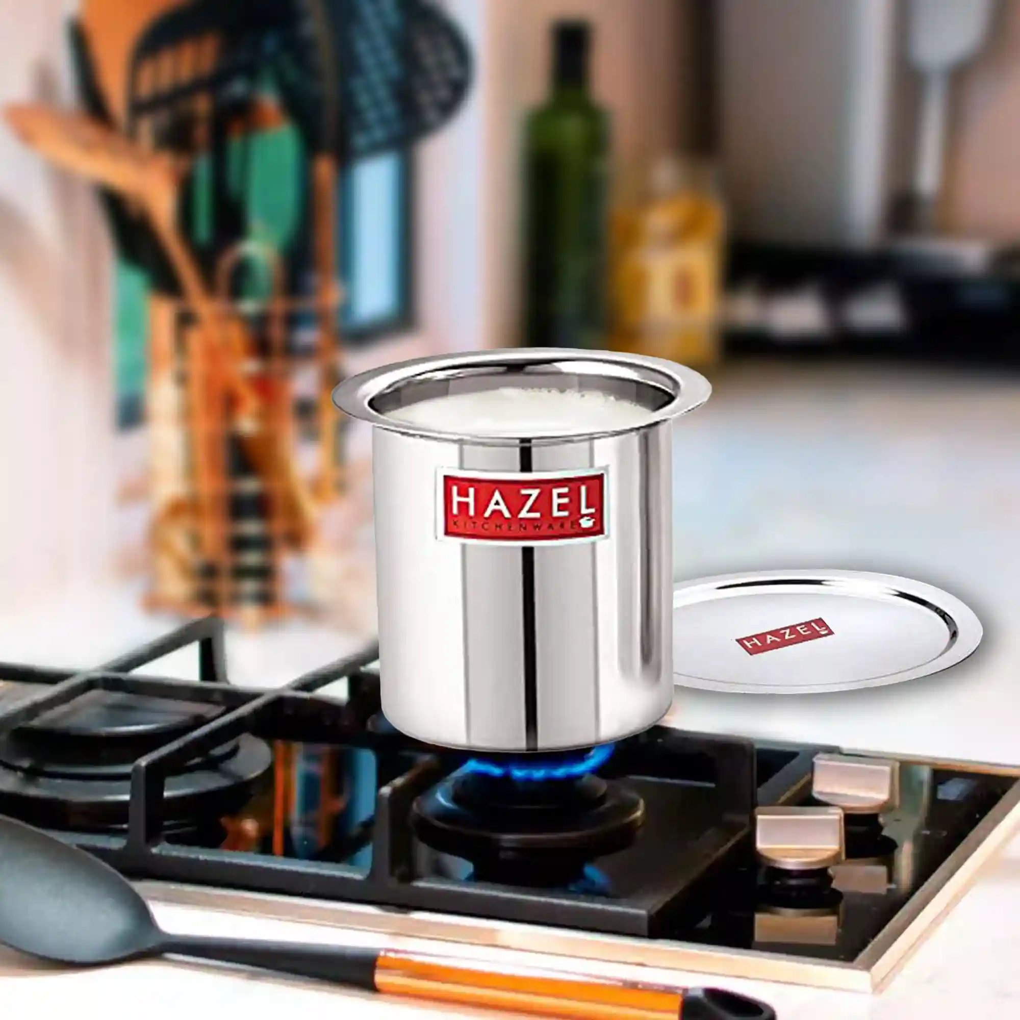 HAZEL Steel Milk Pot with Lid |Stainless Steel Milk Boiler Container | Milk Boiling Vessel Gunj for Kitchen, 900 ml