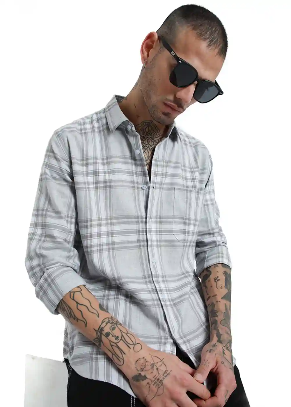 Banana Club Melange Moon Grey Check Shirt- (Small)