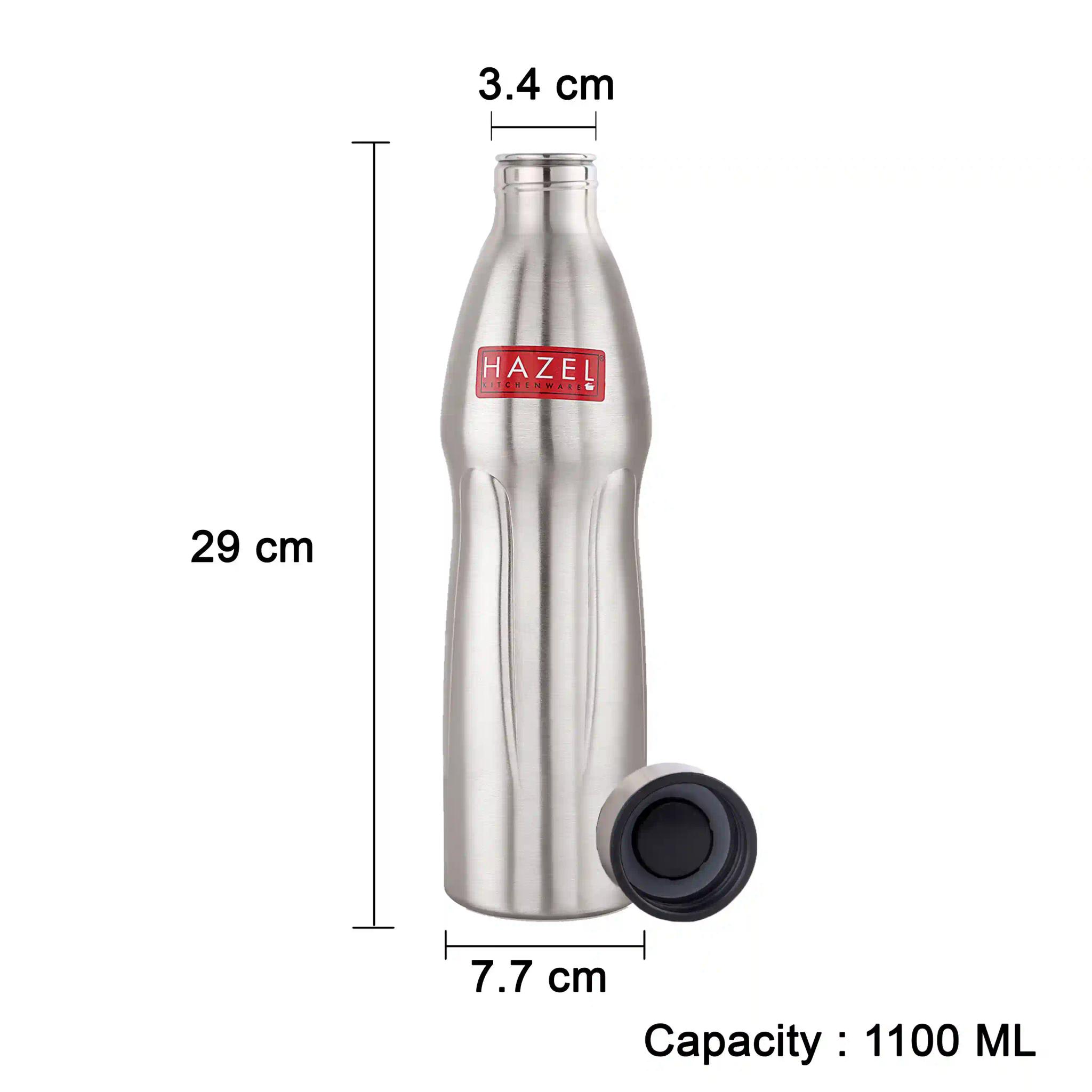 HAZEL Loch S4 Water Bottle 1.1 Litre | Stainless Steel Single Wall Fridge Water Bottle For Office | School | Trekking | Hiking | Travel, 1 Piece