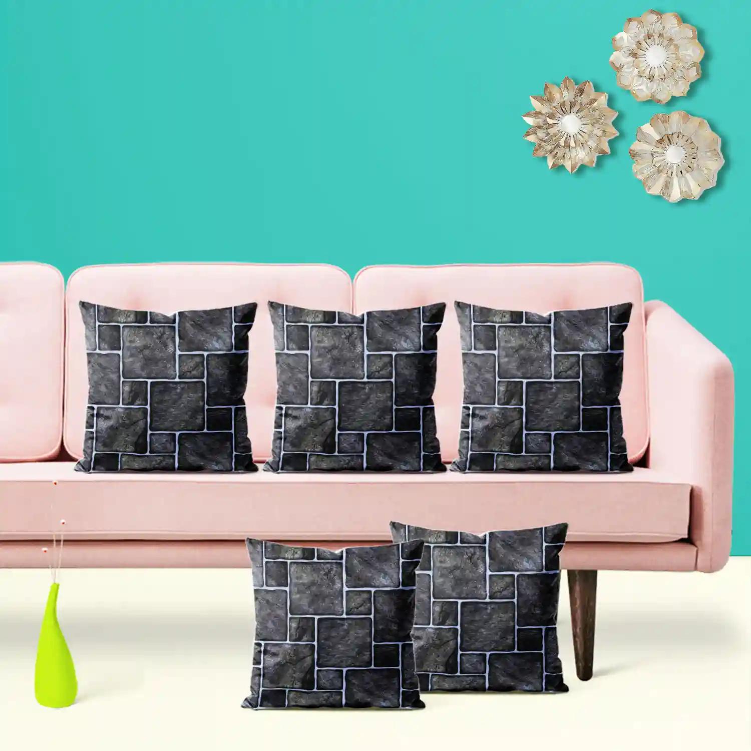 ArtzFolio Black Mosaic | Decorative Cushion Cover for Bedroom & Living Room | Velvet Fabric | 12 x 12 inch (30 x 30 cms); Set of 5 pcs