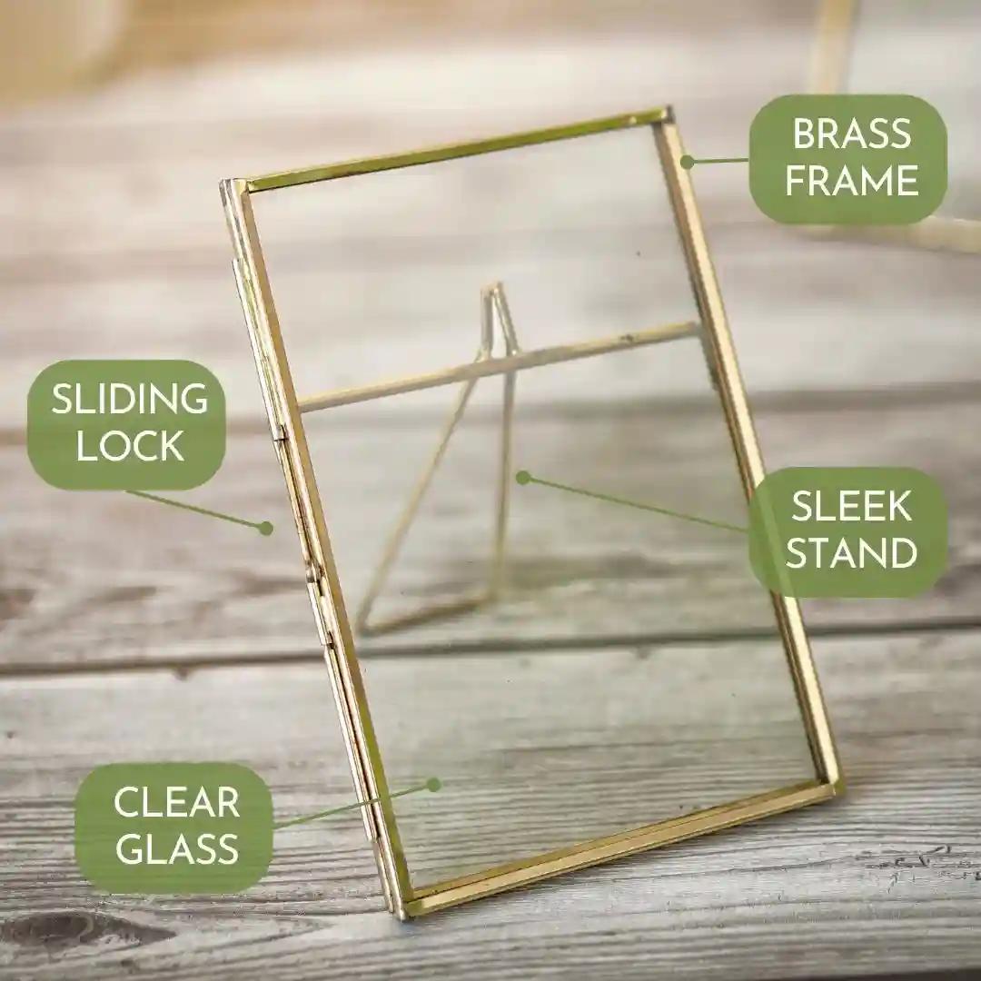 Behoma 4x6 Vintage Style, Brass & Glass Metal Floating Picture Frame with Locket Closure (Vertical)|Decorative Photo Frames for Home Decor, Table Decor, Gifting Purpose (4x6 Vertical, Antique Gold)