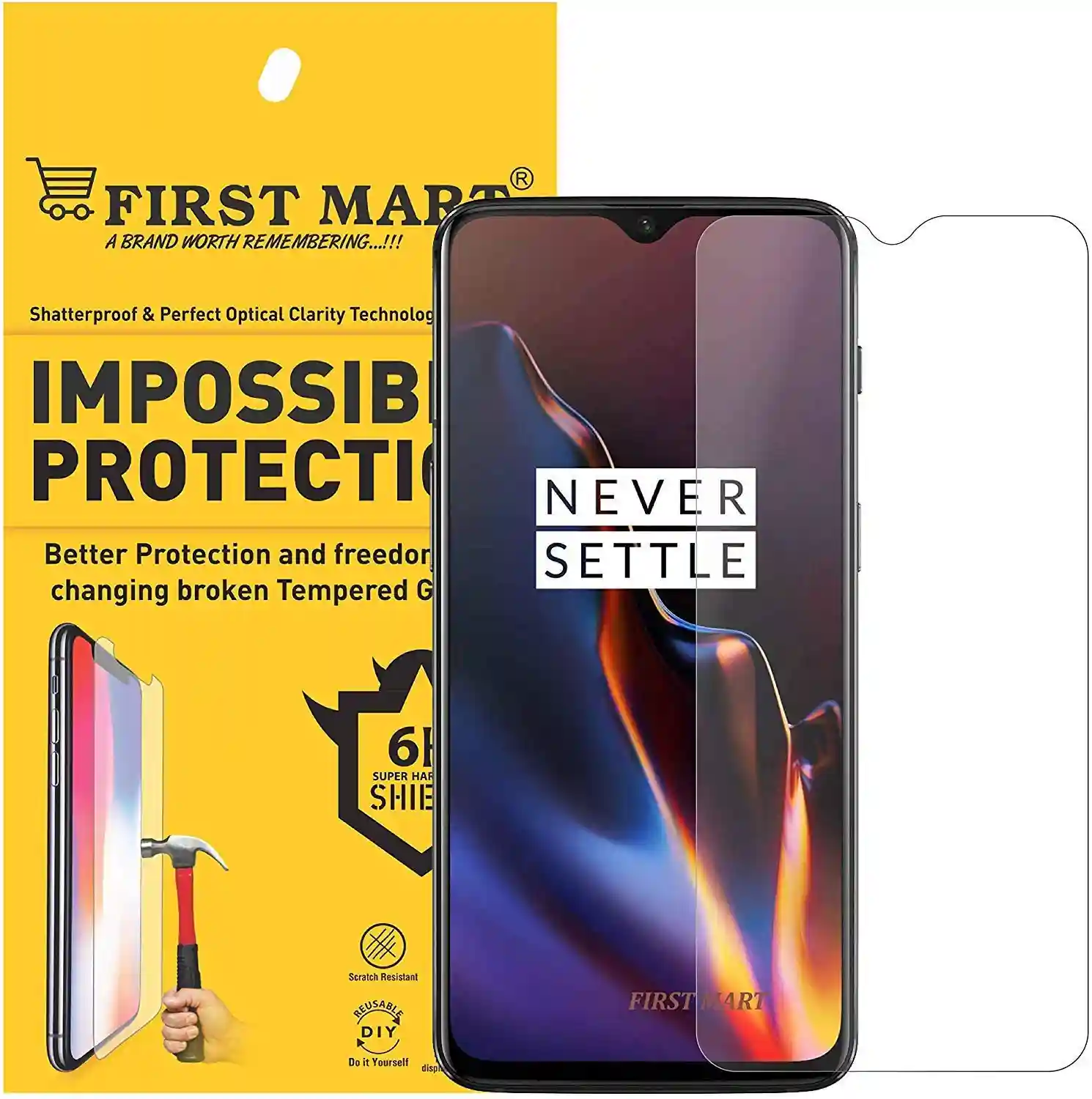 FIRST MART Screen Protector For Oneplus 6T / Oneplus 7 | Crystal Clear Tempered Glass Full Flat Screen Coverage for Oneplus 6T with Easy Installation Kit