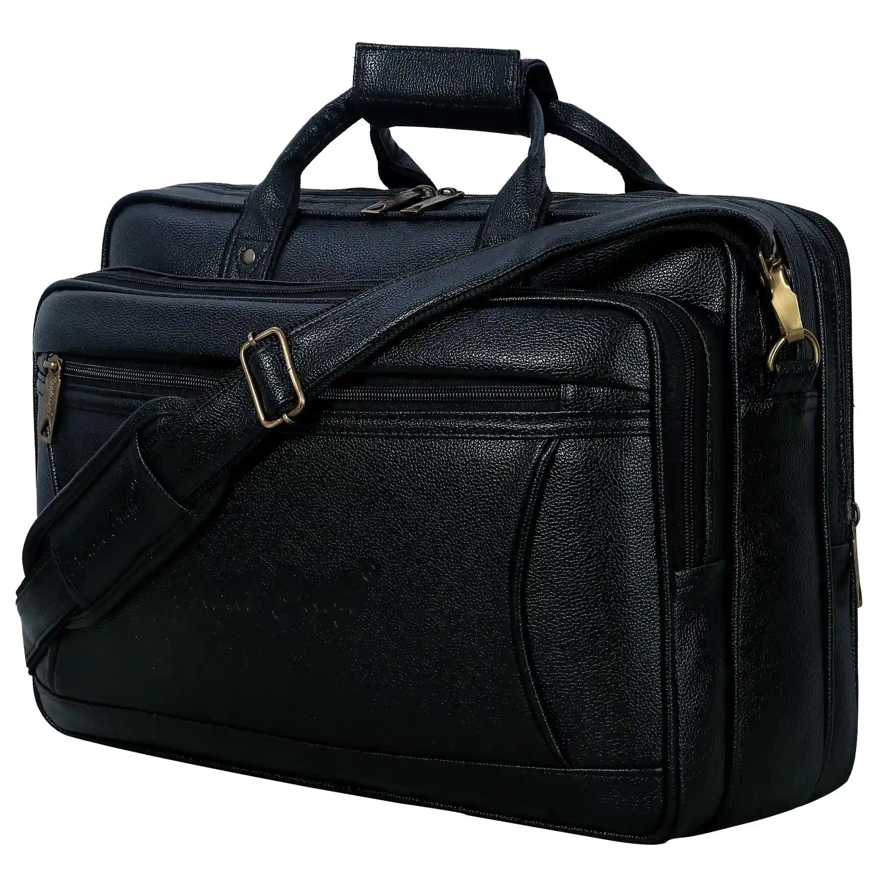 Hard Craft PU Leather Formal Office Laptop Sleeve Bag For 15.6 inch Laptop MacBook NoteBook Notepad Tablets Crossbody Briefcase Messenger Bag for Men With Detachable Shoulder Straps Large Size