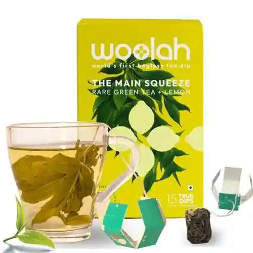 Woolah Rare Assam Green Tea With Lemon-World'S 1st Bagless Whole Leaf Organic Tea Dip Single Origin Tea Naturally Anti-Oxidant Relieves Stress