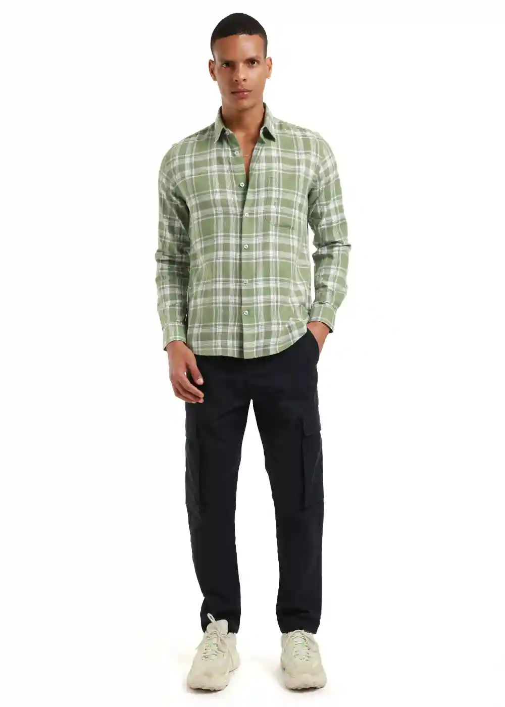 Banana Club Melange Light Green Check Shirt- (Small)