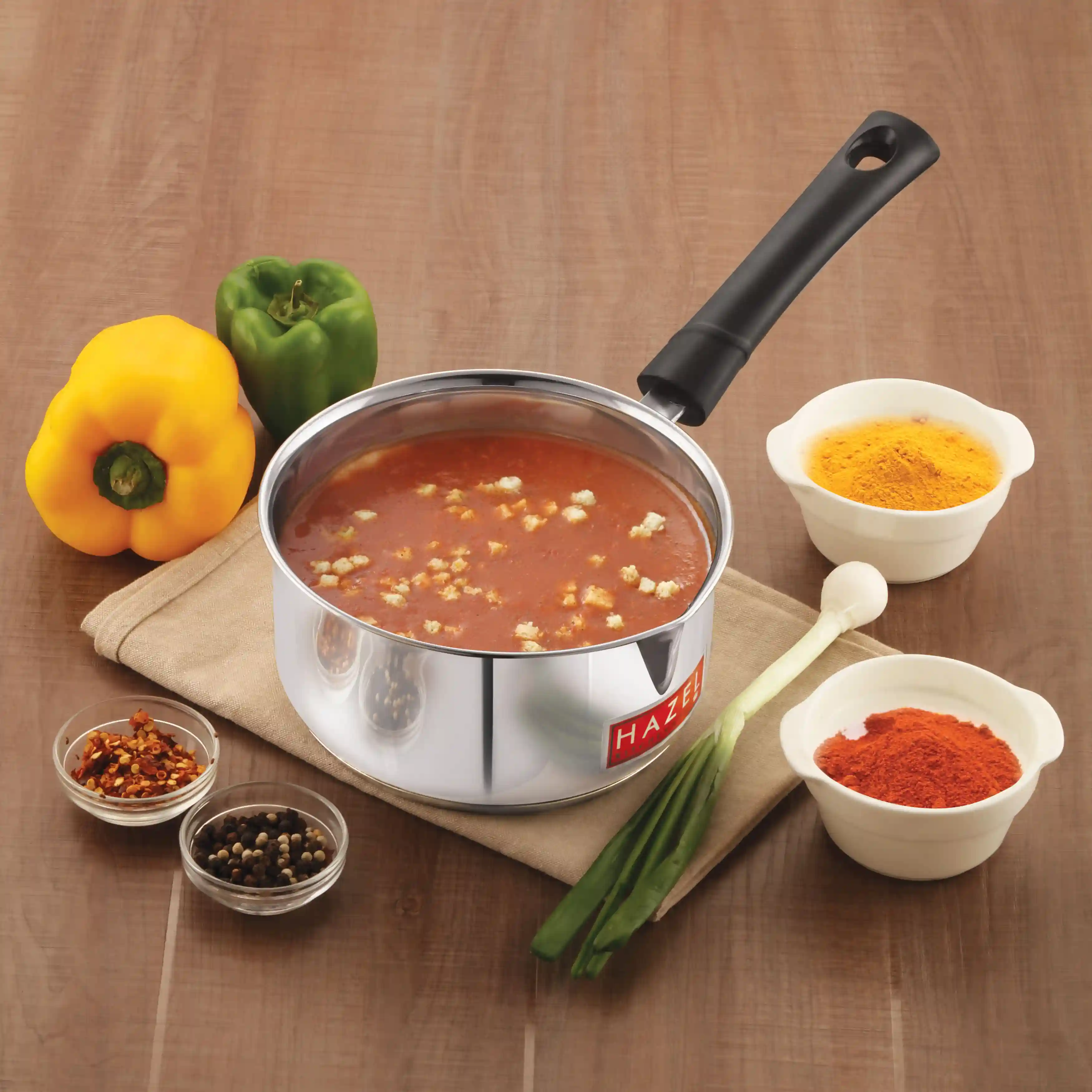 HAZEL Induction Bottom Sauce Pan Stainless Steel Saucepan Deep Bottom with Handle Induction Base for Tea Milk Maker Vessel Cooking, 16.1 cm, 1650 ML