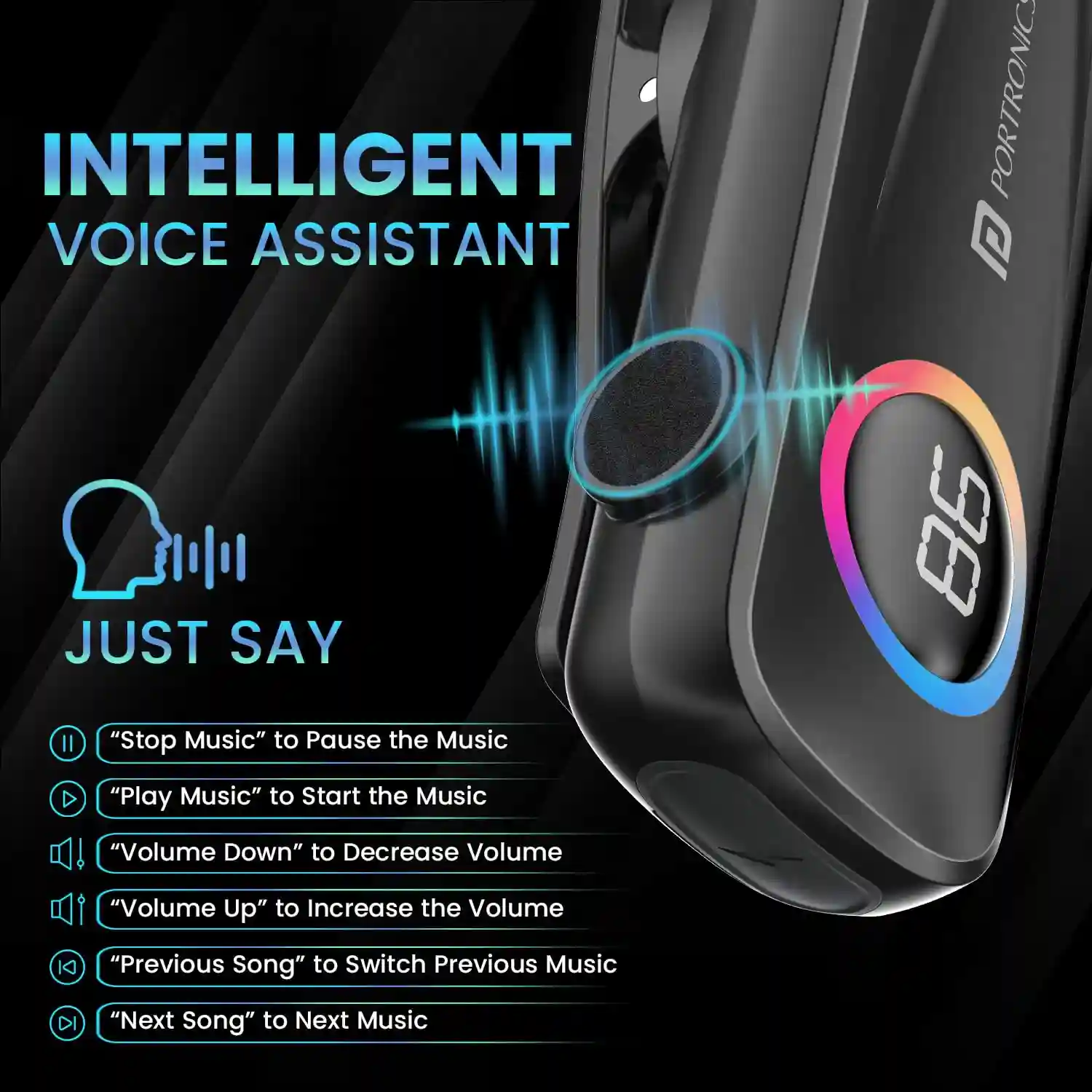 Portronics Harmonics Klip 5 Retractable Bluetooth Calling Earphone with Upto 15 Hour Playback, Vibration Prompt, LED Battery Display, HD Clarity Mic, Voice Assistance, Type C Charging(Black)