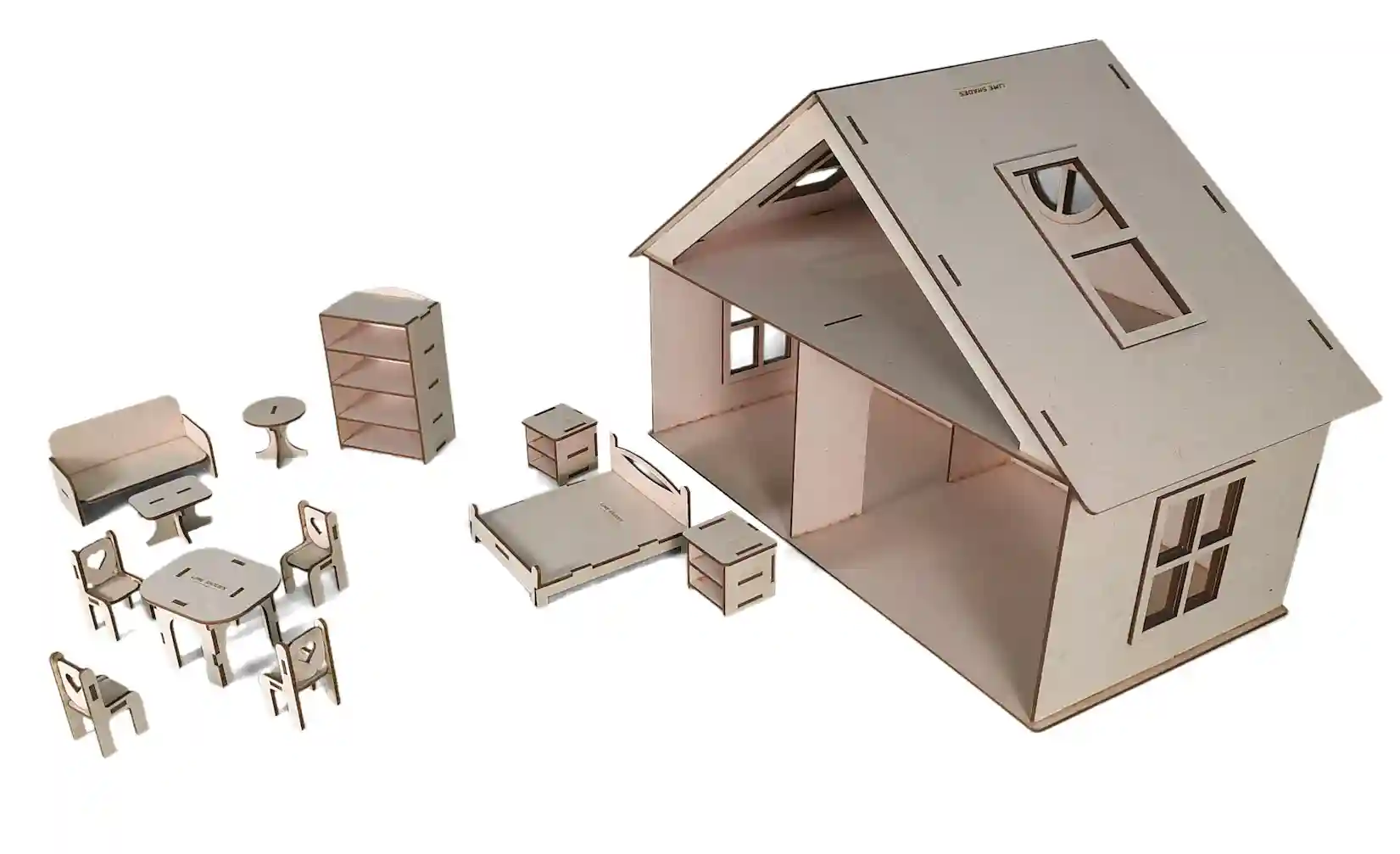 DIY Wooden dollhouse with set of 12 dollhouse accessories