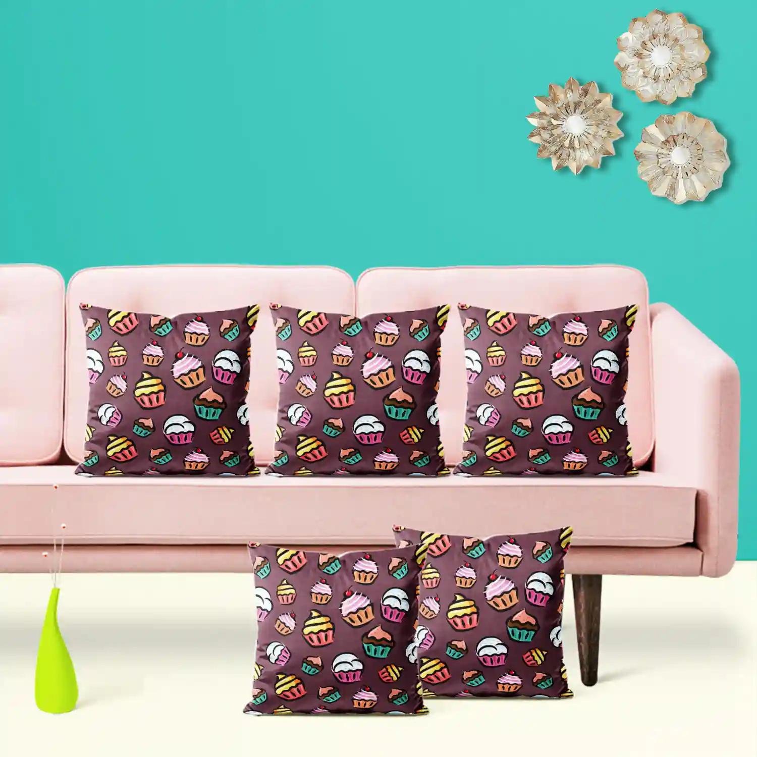 ArtzFolio Cupcake D3 | Decorative Cushion Cover for Bedroom & Living Room | Velvet Fabric | 12 x 12 inch (30 x 30 cms); Set of 5 pcs