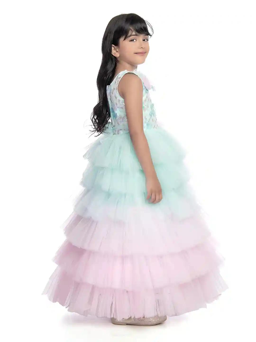 Betty Blue Colored Net Fabric Stitched Gown - 5-6 Yrs