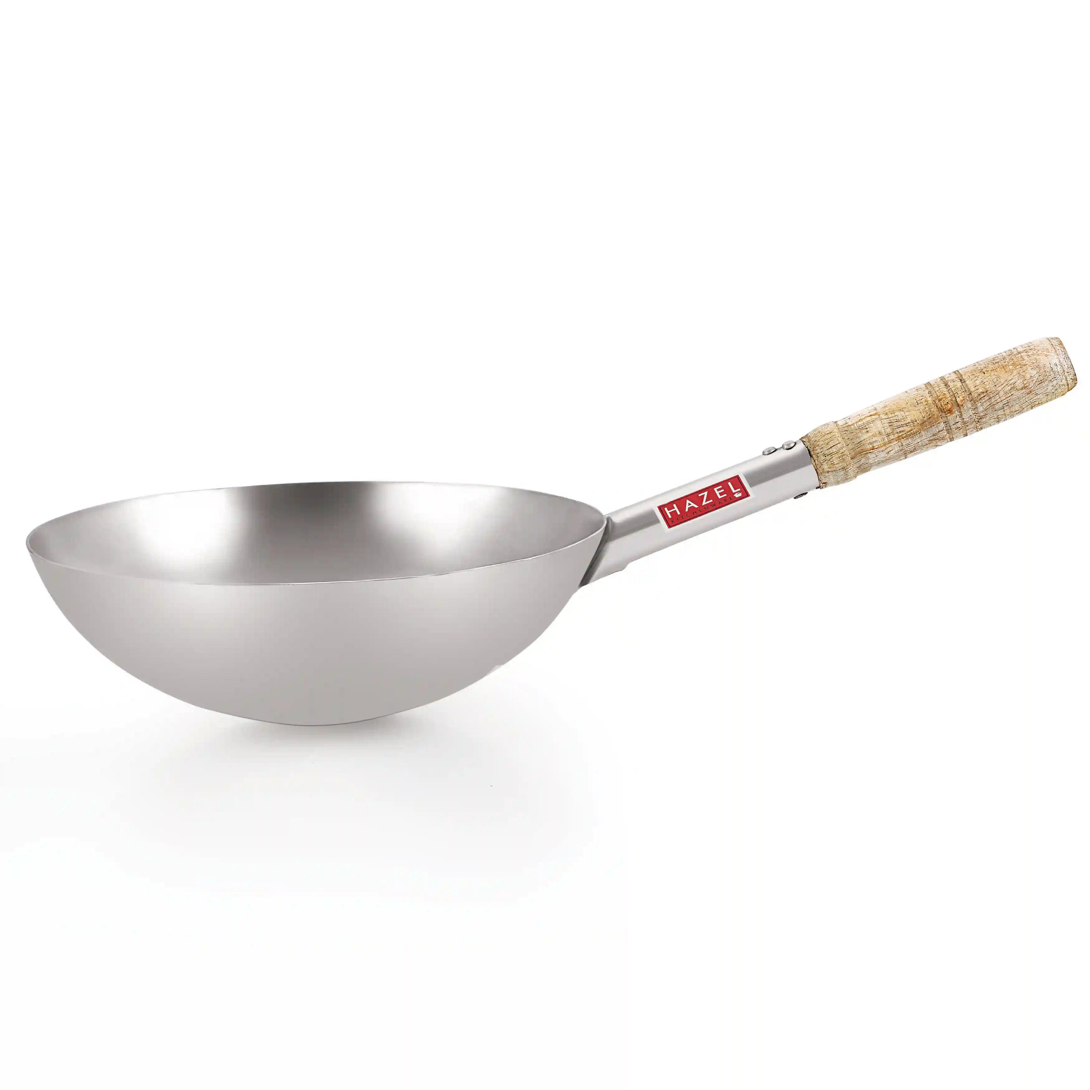 HAZEL Chinese Wok with Handle | Stainless Steel Chinese Kadai for Noodles | Fried Rice Kadai with Handle| Deep Fry Pan. 28.5 cm, 2900 ML