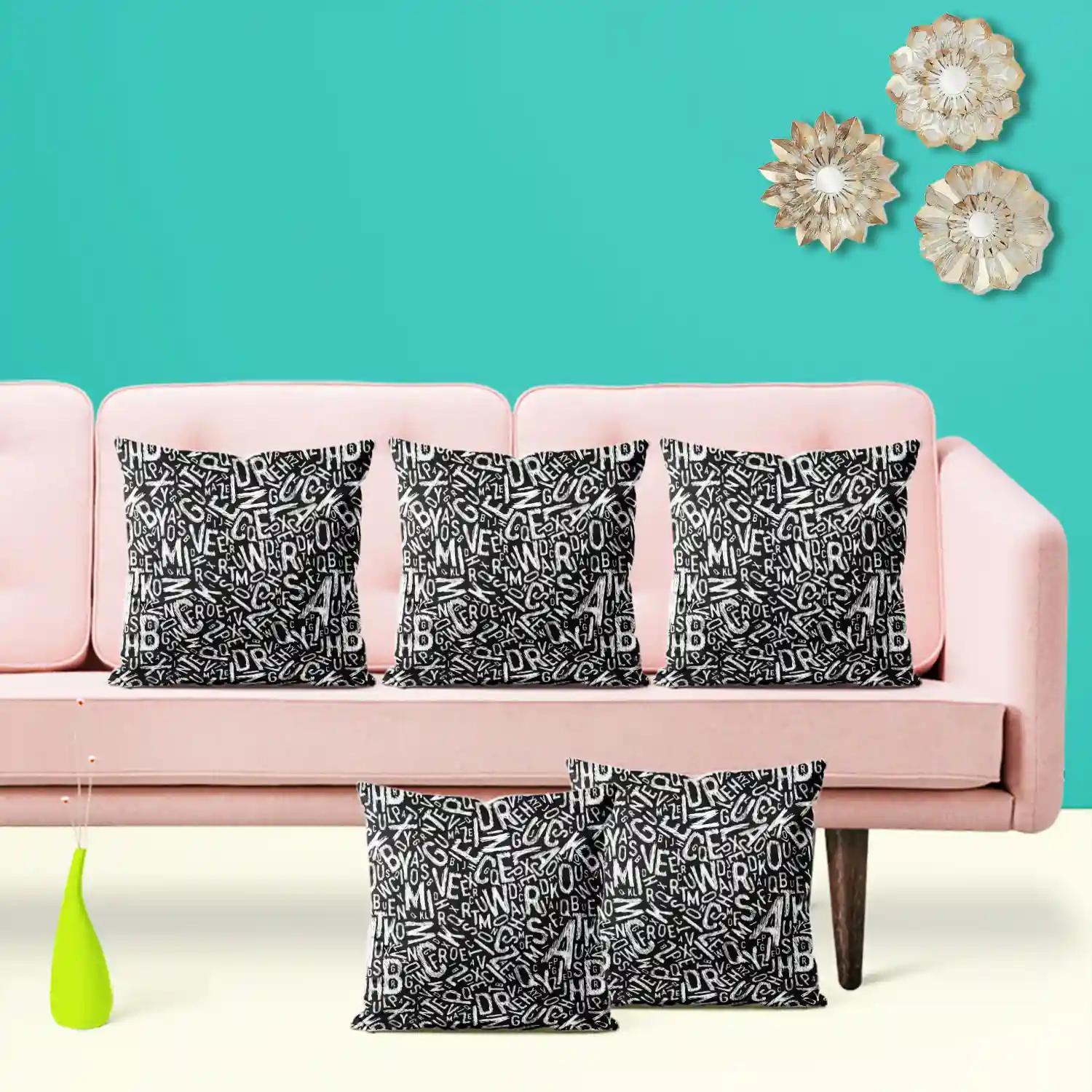 ArtzFolio Alphabets | Decorative Cushion Cover for Bedroom & Living Room | Velvet Fabric | 12 x 12 inch (30 x 30 cms); Set of 5 pcs
