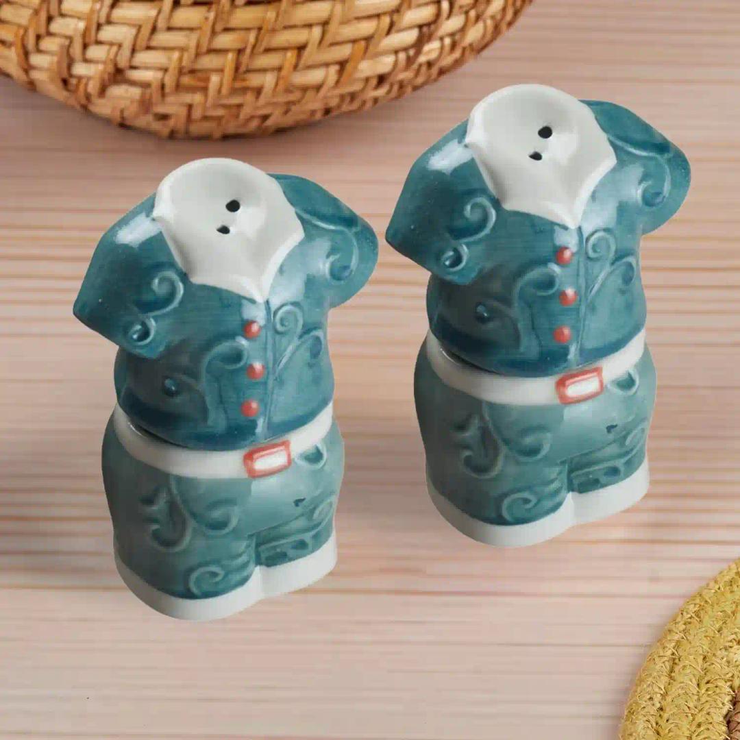 Kookee Ceramic Salt and Pepper Shakers Set for Dining Table used as Namak Dhani, Shaker, Sprinkler, Spices Dispenser for Home, Kitchen and Restaurant, Set of 2 (10802)