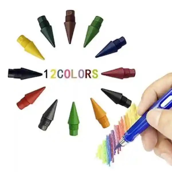 Kunya Inkless Color Pencil Set Kawaii Writing Pen Shape Endless Graphite Nib Pencil For Art School Color Painting Sketch Reusable with Eraser - 12 Pcs