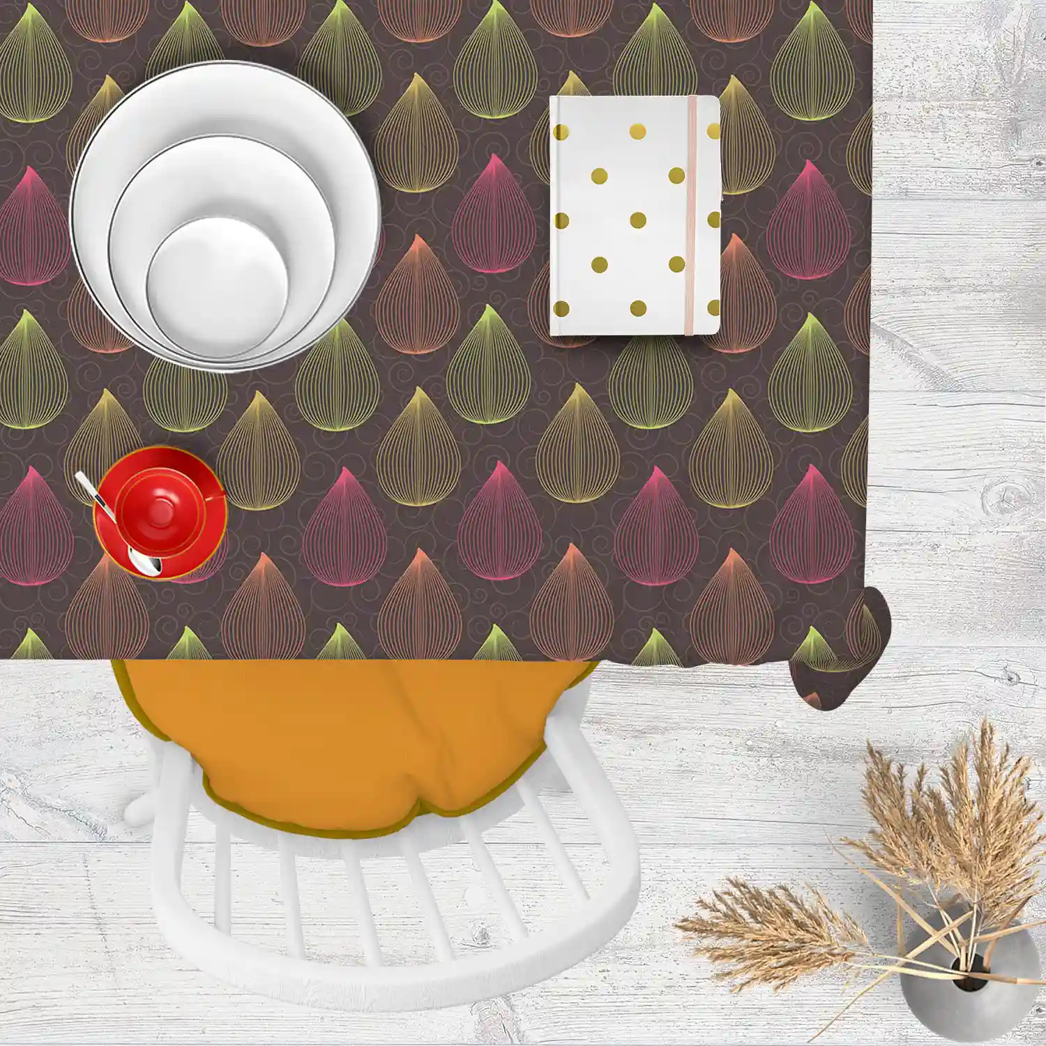 ArtzFolio Colors Curls | Table Cloth Cover for Dining & Center Table | Washable Waterproof Polyester Fabric | 8-Seater Table; 54 x 81 inch (137 x 206 cms)