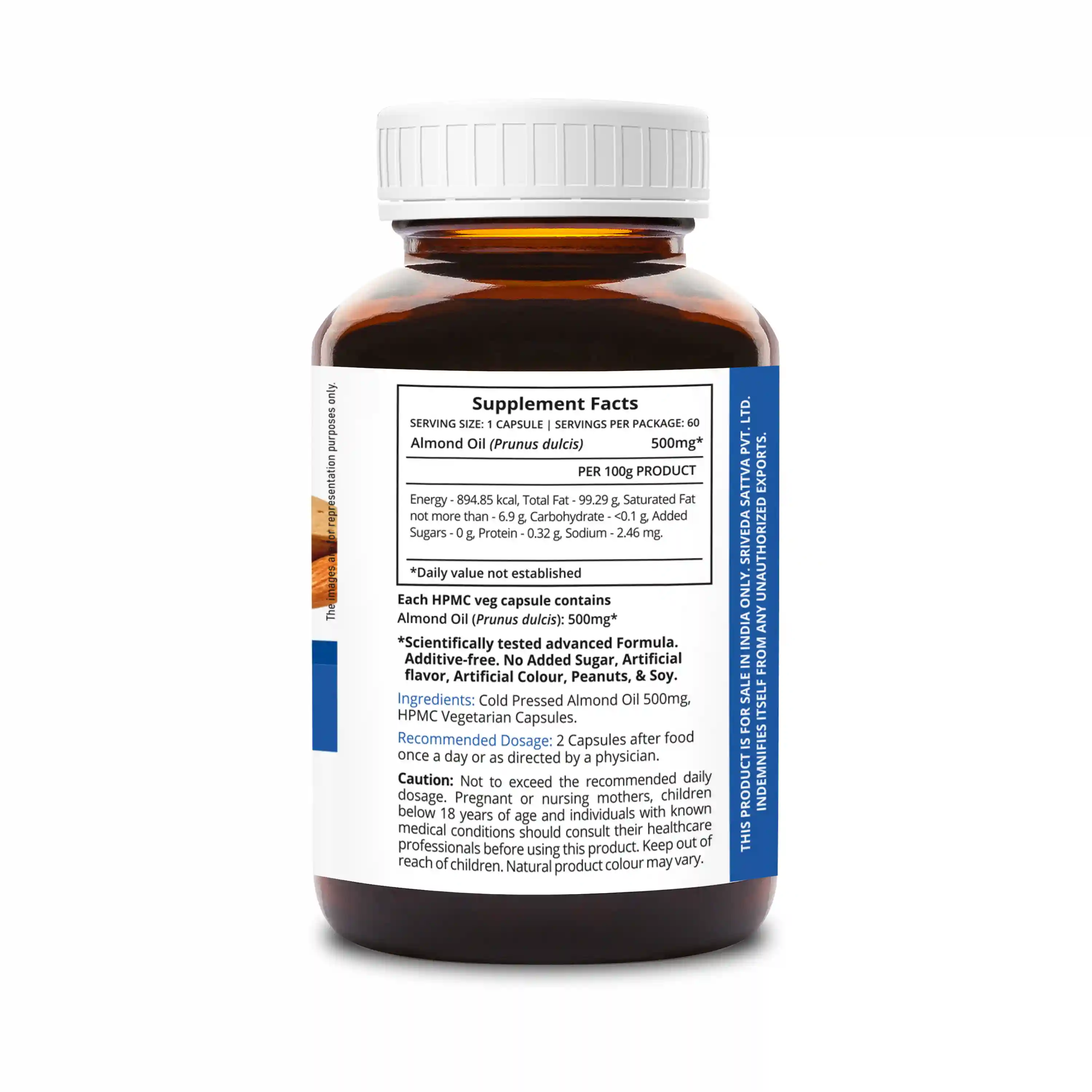 Sri Sri Tattva Supa Supp Almond Oil Memo Charge 60 Veg Cap, 500 Mg - Improves Memory, Enhances Longevity, Supports Nervous System | Vitamin E | Health Supplement