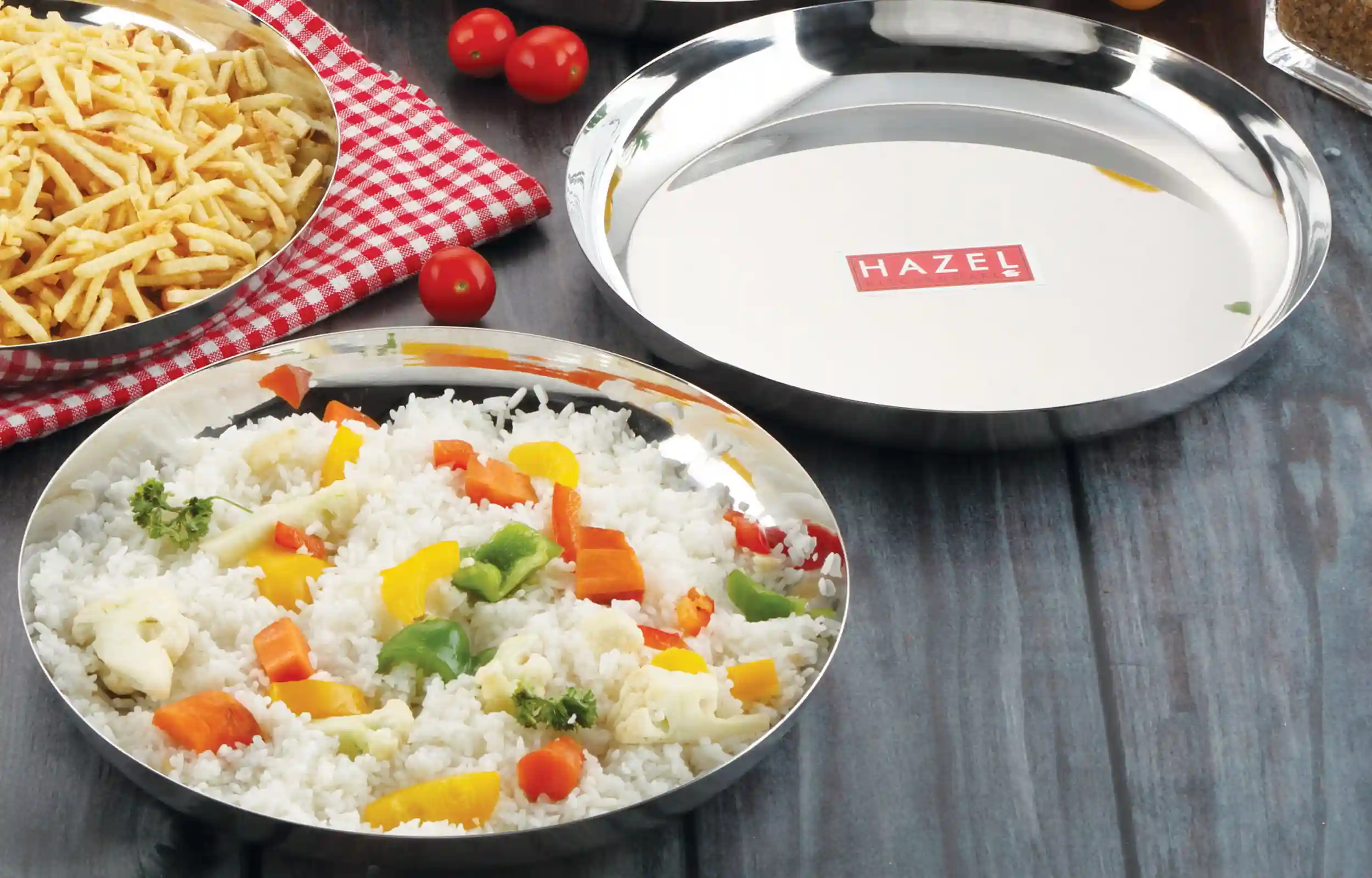 HAZEL Steel Plates for Lunch |Plates Set Steel for Dinner | Steel Dinner Plates Set, 26.8 cm, Set of 2