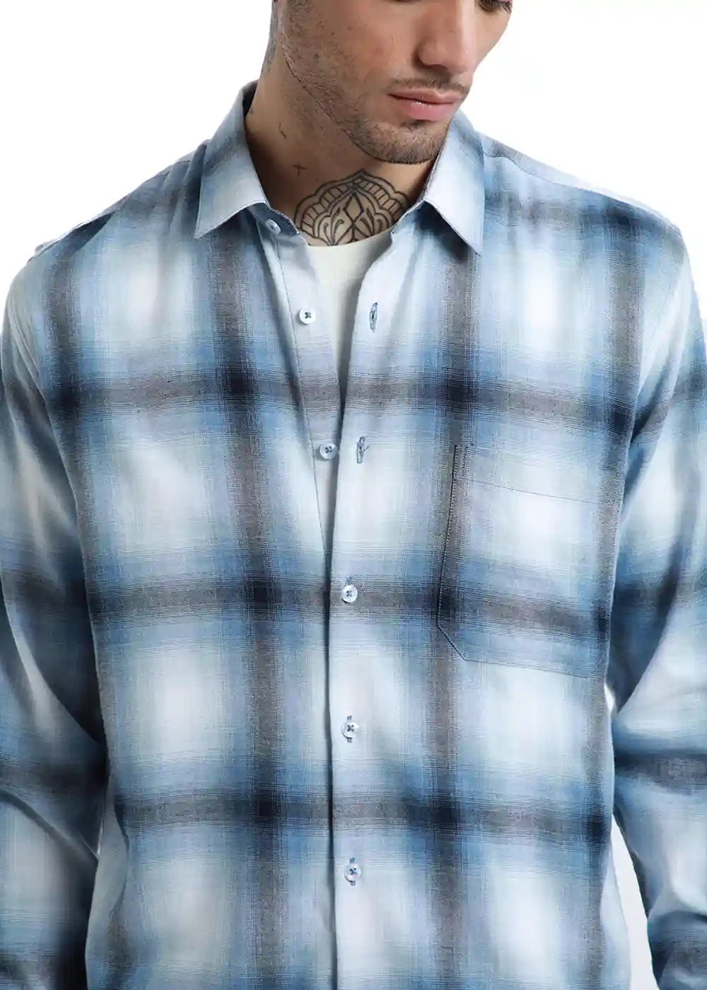 Banana Club Melange Check Soft Blue Shirt- (Small)