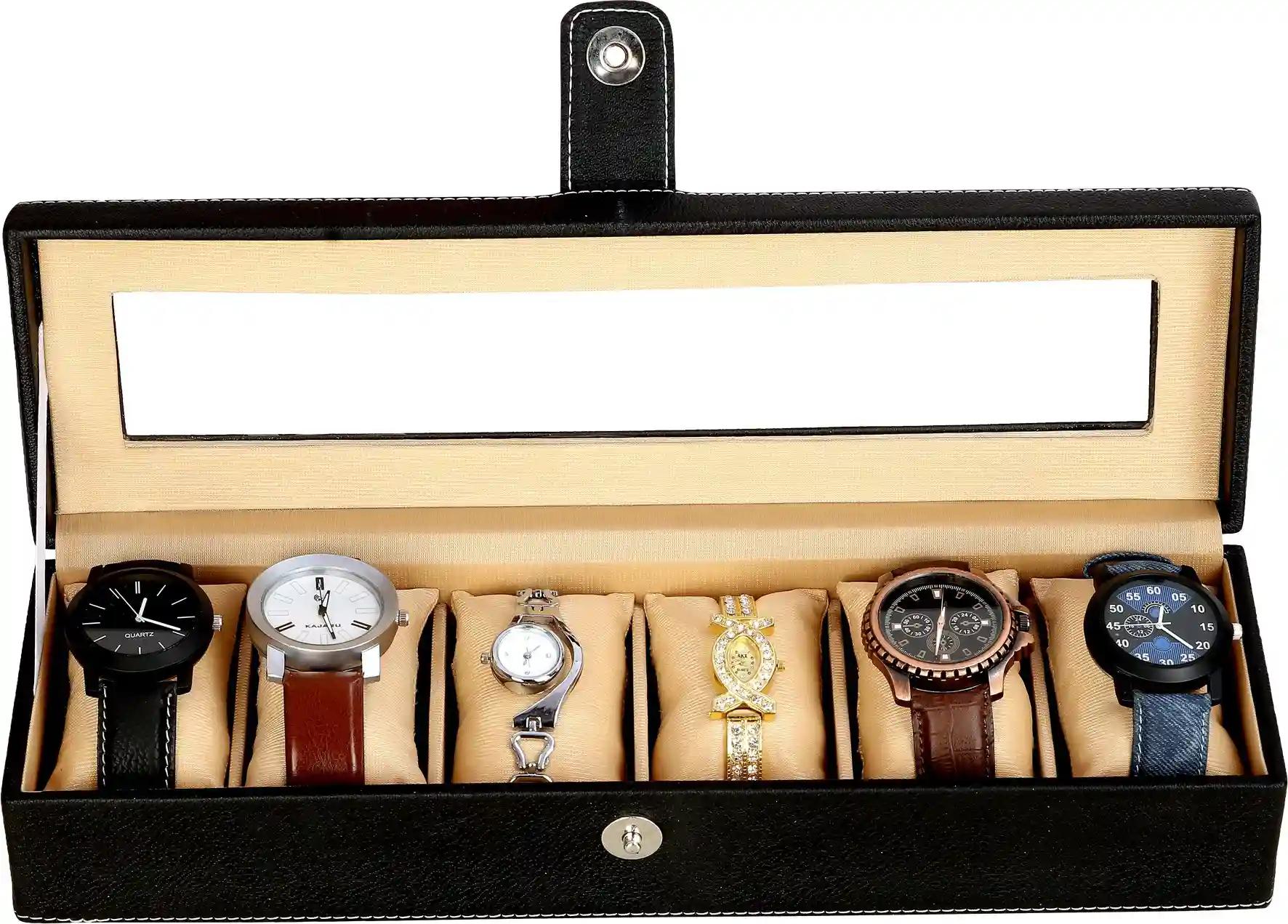 Watch Box Organizer Holder Jewelry Accessories Display Storage Case Watch Organiser Collection Box 6 Slots In PU Leather For Men Women