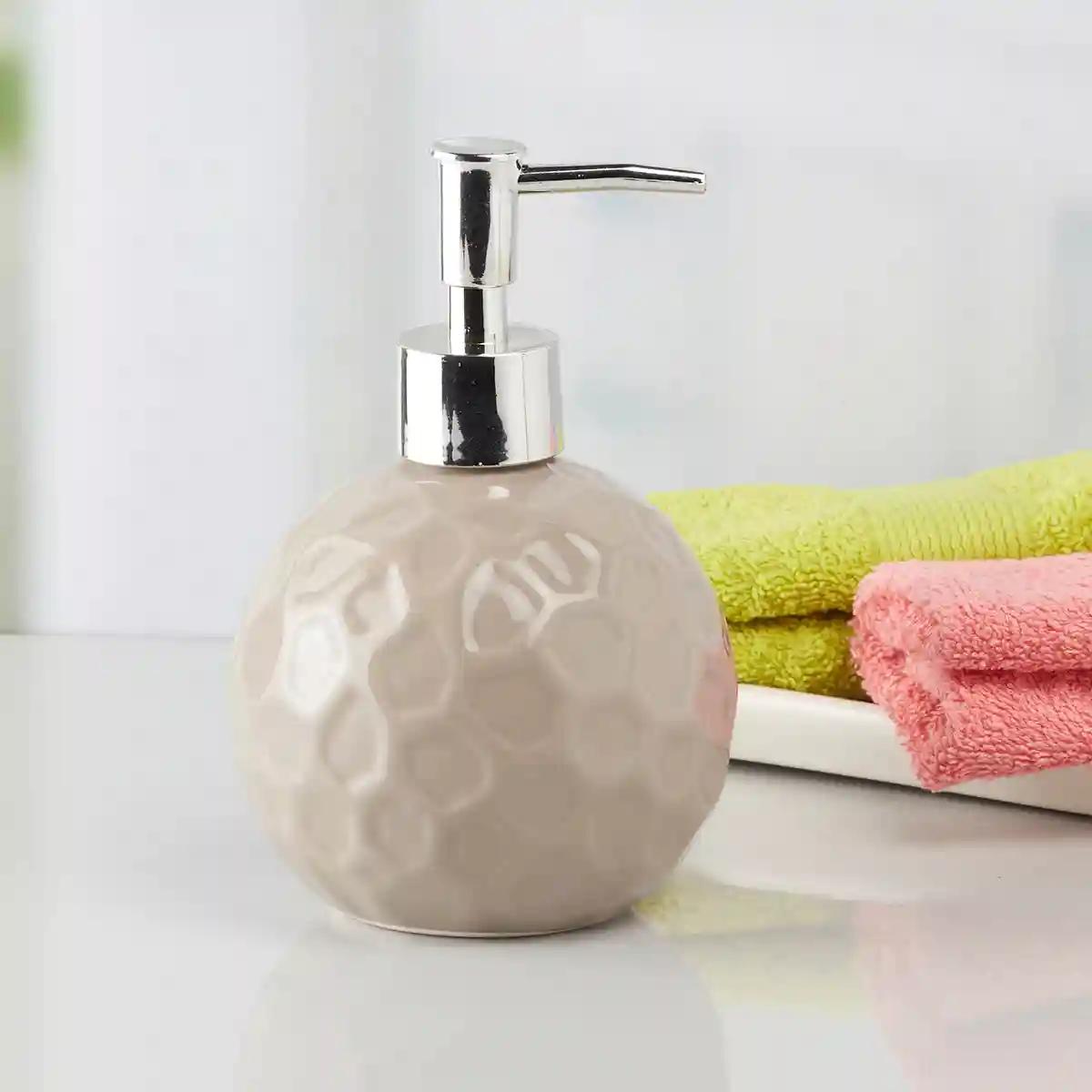 Kookee Ceramic Soap Dispenser for Bathroom handwash, refillable pump bottle for Kitchen hand wash basin, Set of 2 - Brown (8008)