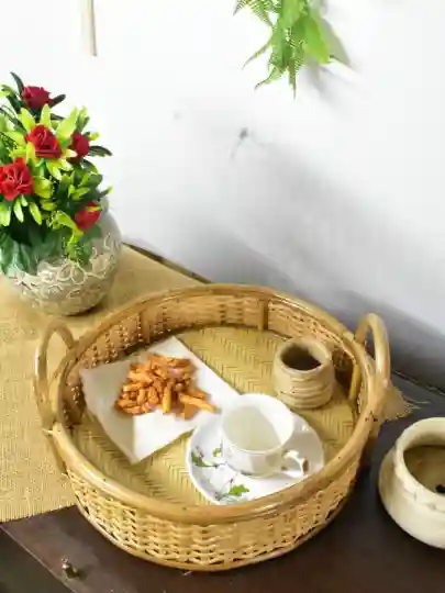 Cane Round Serving Trays