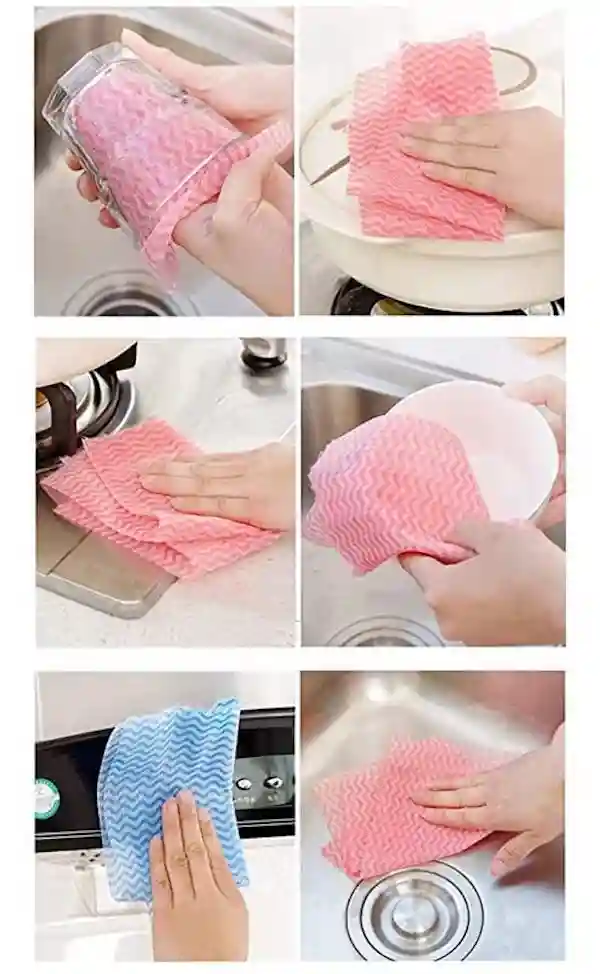 Kunya Non-Woven Washable Multi Purpose Kitchen Tissue Towel Cleaning Wipes Rolls(23 X 21) - 2 Rolls(80 Wipes in One Roll) - Pink & Blue