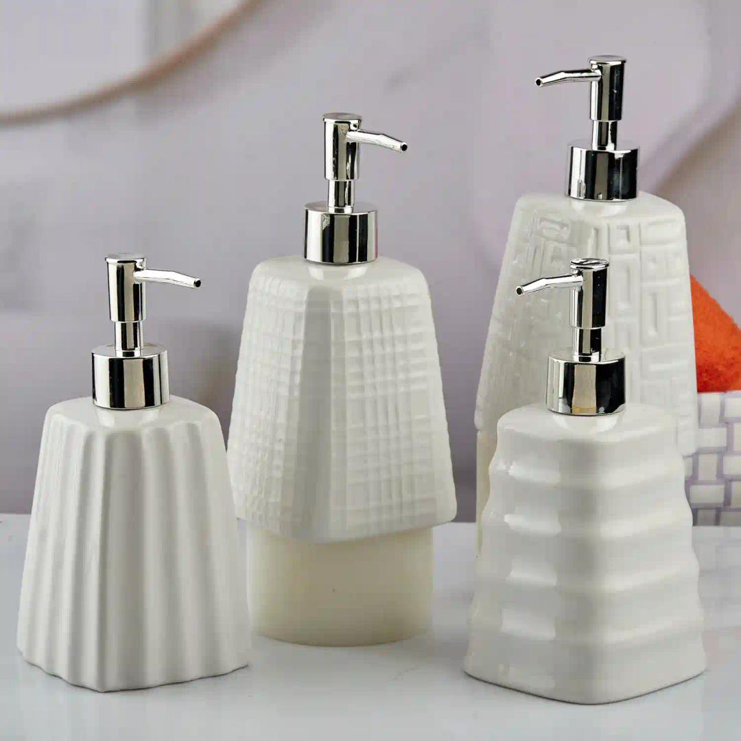 Kookee Ceramic Soap Dispenser for Bathroom hand wash, refillable pump bottle for Kitchen hand wash basin, Set of 1, White (10596)