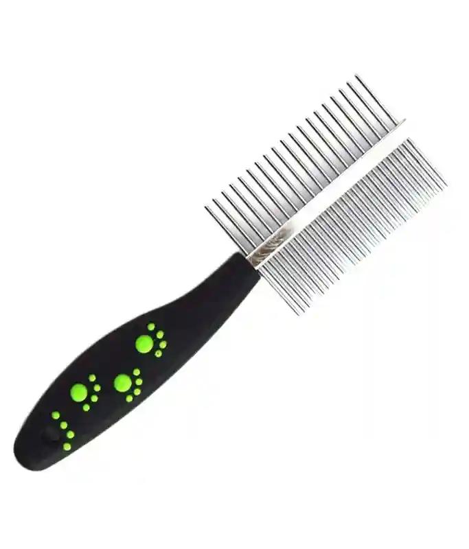 PSK PET MART Paw Print Handle Double Side Steel Needles Dog Comb Pet Rake Comb Hairbrush Grooming for Dogs Cat Cleaning Supplies - Color May Vary