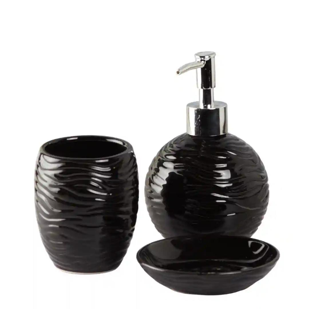 Kookee Ceramic Bathroom Accessories Set of 3, Modern Bath Set with Liquid handwash Soap Dispenser and Toothbrush holder, Luxury Gift Accessory for Home - Black (9614)