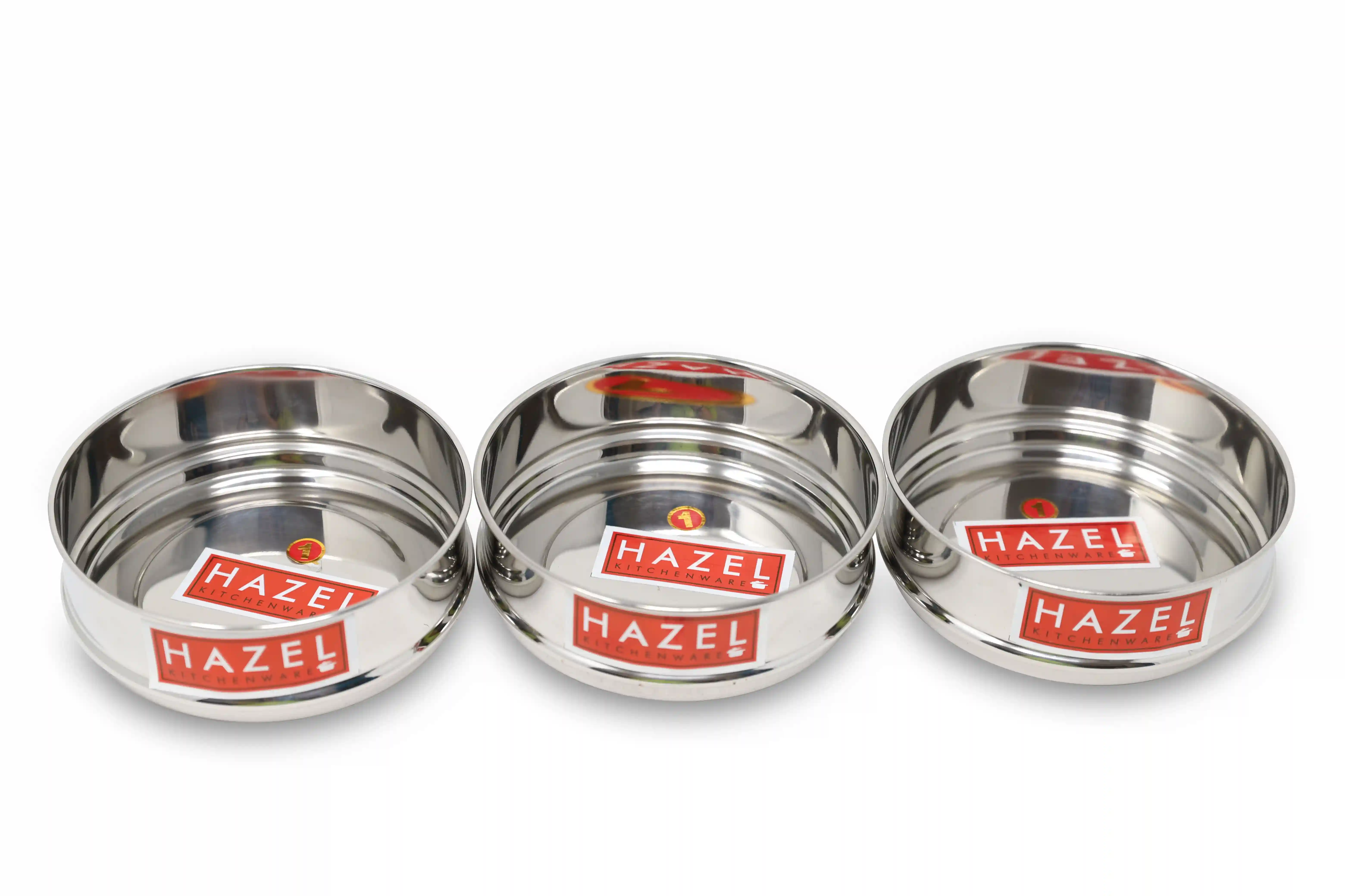 HAZEL Cooker Separator Small Size | Mini Vessel For Cooker Set Of 3, 500 Ml Each With Glossy Finish | Utensil Set Stainless Steel Cooker Dabba | Stackable Cooker Container, Silver, 3 Liter