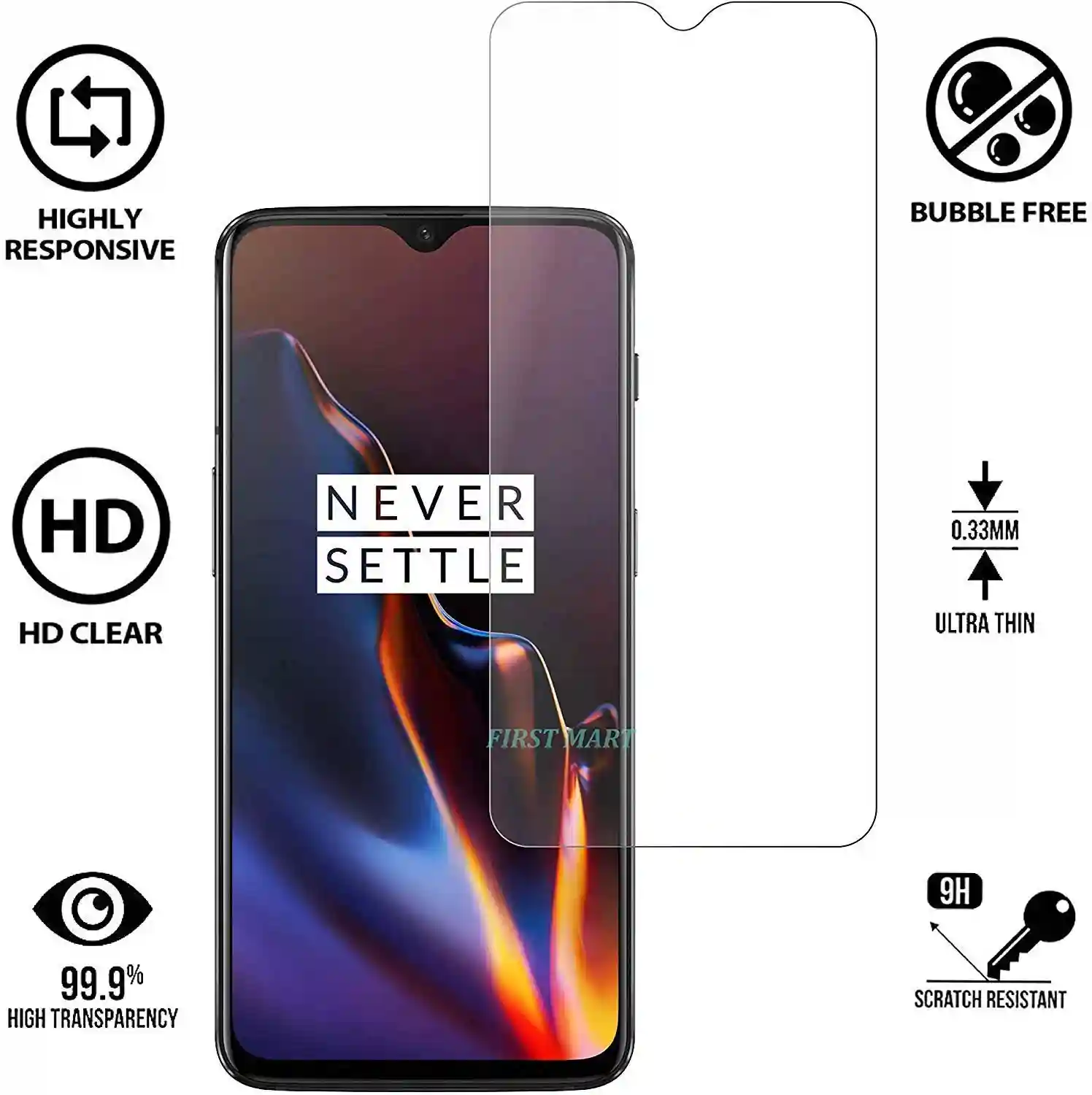 FIRST MART Screen Protector For Oneplus 6T / Oneplus 7 | Crystal Clear Tempered Glass Full Flat Screen Coverage for Oneplus 6T with Easy Installation Kit