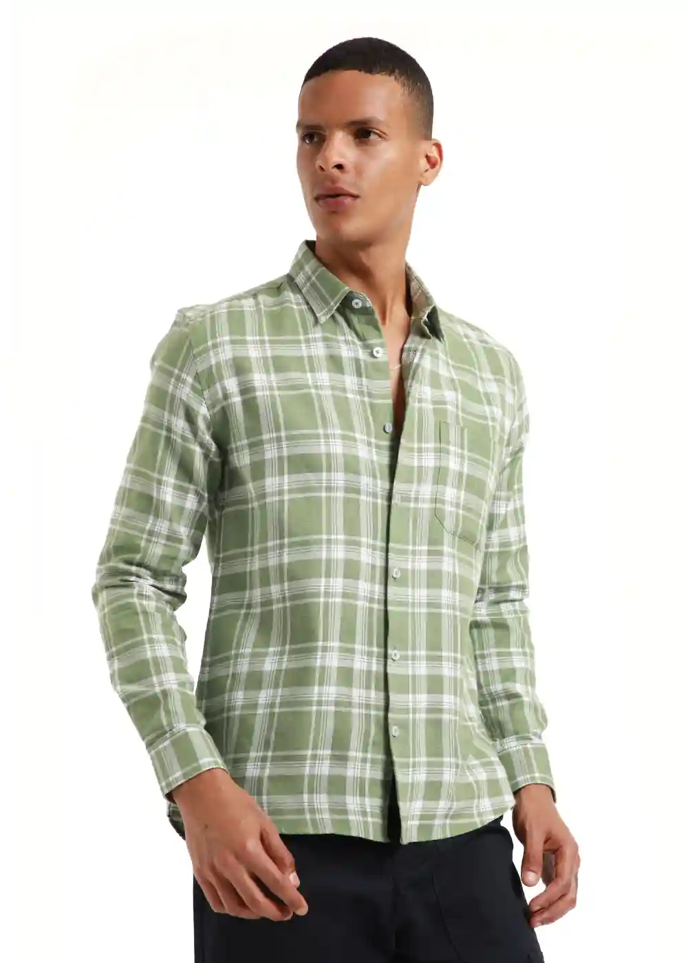 Banana Club Melange Light Green Check Shirt- (Small)