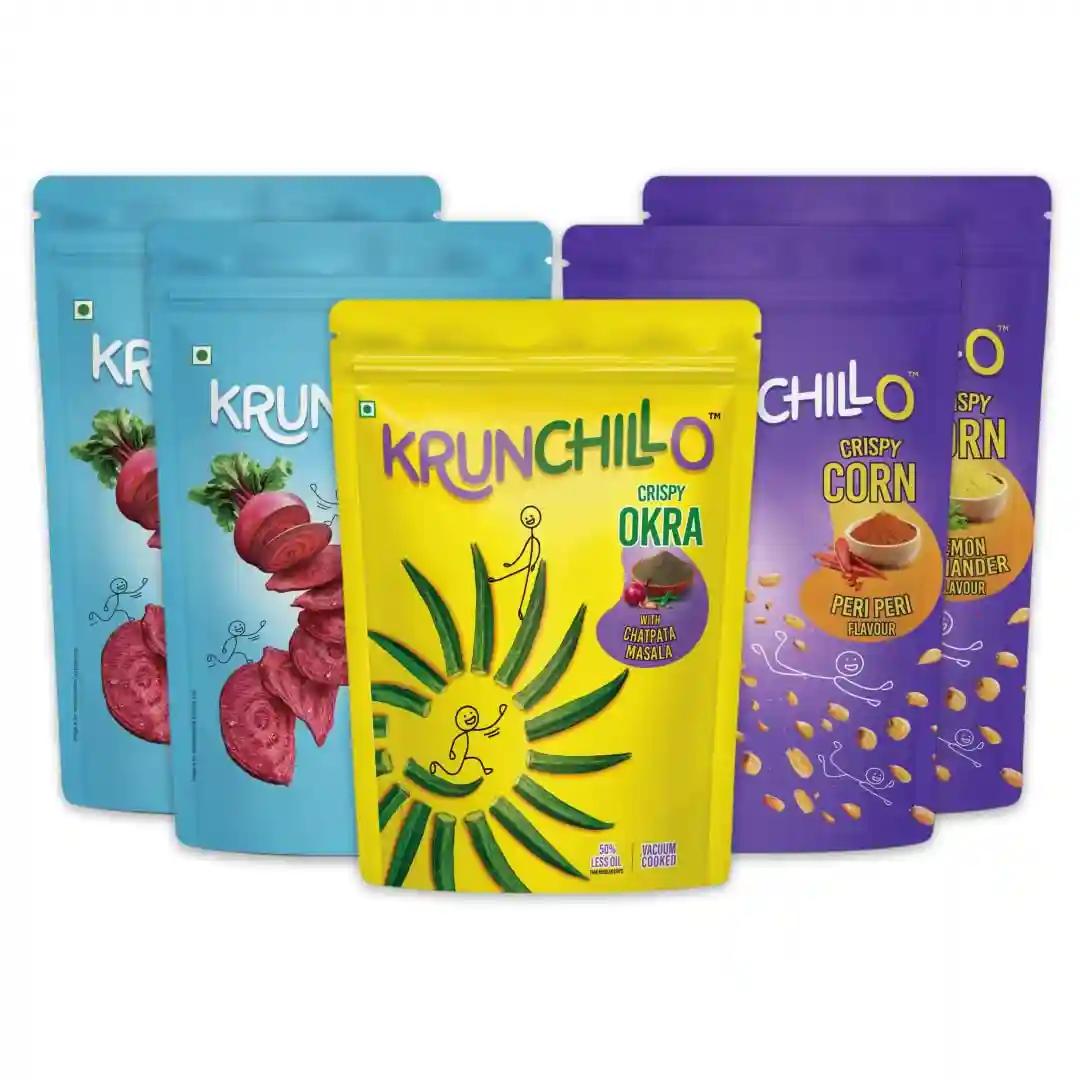 KRUNCHILLO - Beetroot, Corn and Okra Chips |Jumbo Pack |Healthy Snacks | High Protein | Source of Fiber |Assorted Pack | 50% Less oil Vaccum Cooked