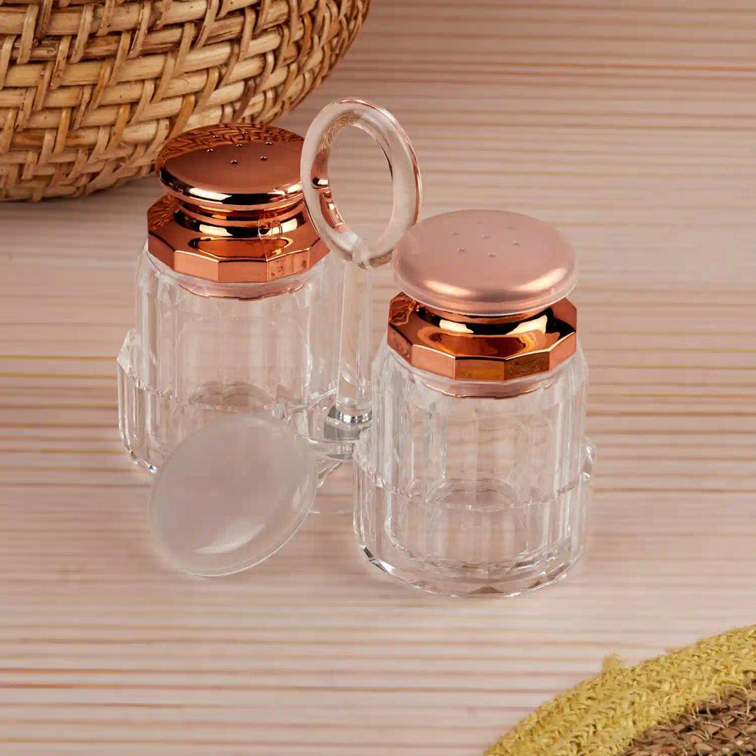 Kookee Acrylic Salt and Pepper Shakers Set with tray for Dining Table used as Namak Dhani, Shaker, Sprinkler, Spices Dispenser for Home, Kitchen and Restaurant, Set of 2 (10481)