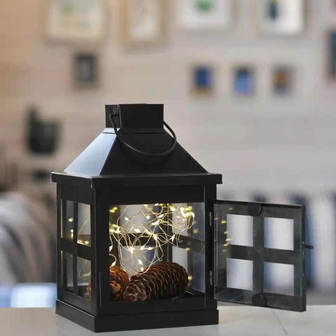 Behoma Vintage Style Candle Lantern Metal and Glass for Home Decoration, Lantern for Table-top and Wall-Hanging | Indoor and Outdoor | Matte Black Color Small (Candle/Lights NOT Included)