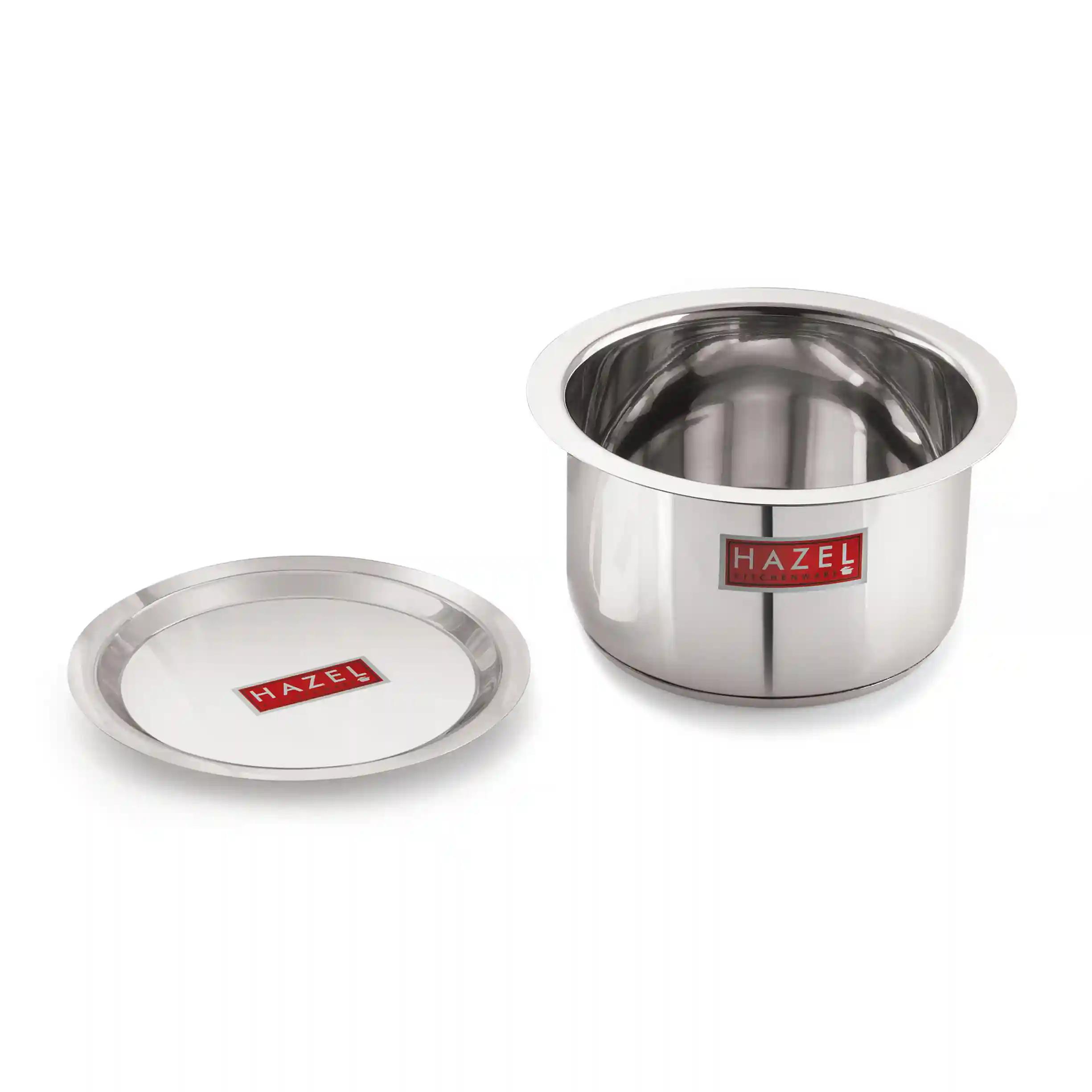 HAZEL Induction Base Tope Stainless Steel Induction Bottom Tope Thick Heavy Flat Base Patila Cookware with Steel Lid Cover for Cooking