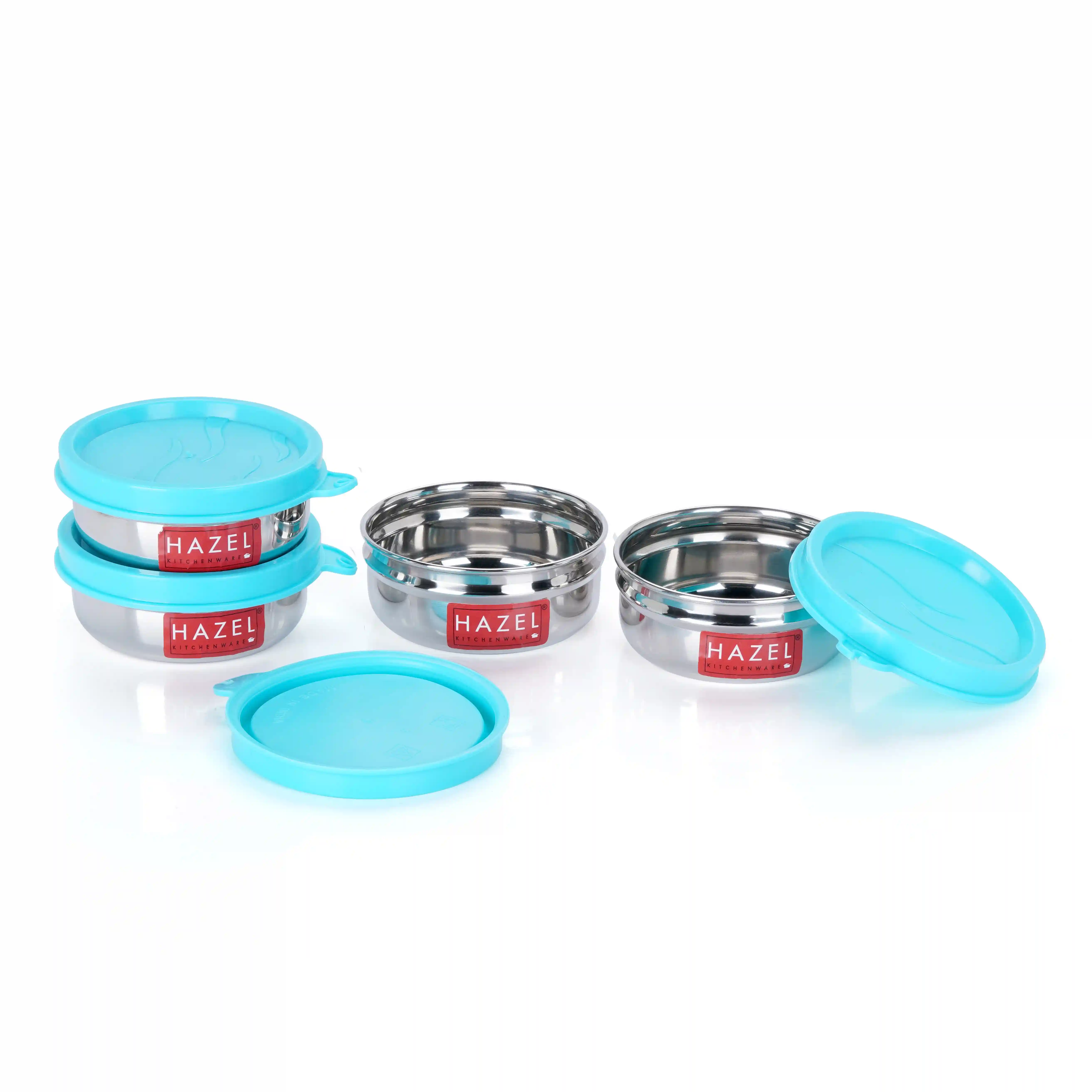 HAZEL Container for Kitchen Storage Set of 4 | Stainless Steel Storage Box for Kitchen & Tiffin Boxes | Small Air Tight Containers for Storage with Leak Proof Lid, 90 ML Each