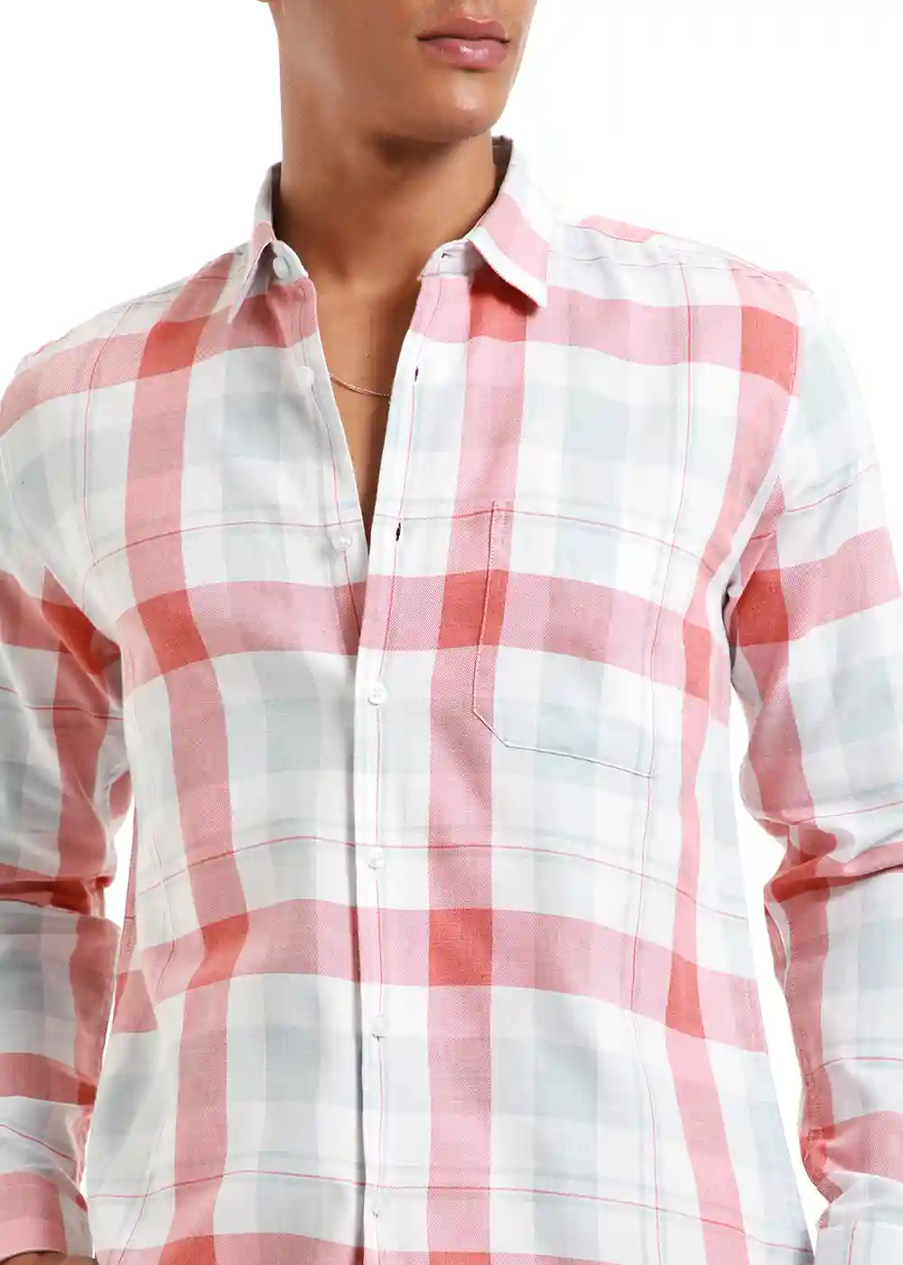 Banana Club Melange Salmon Red Check Shirt- (Small)