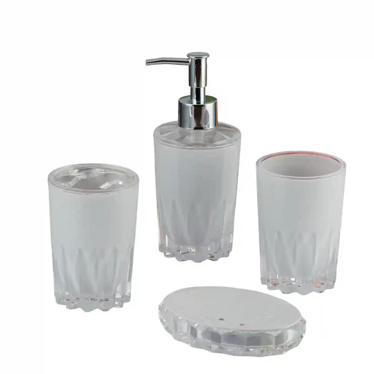 Kookee Acrylic Bathroom Accessories Set of 4, Modern Bath Set with Liquid handwash Soap Dispenser and Toothbrush holder, Luxury Gift Accessory for Home - Grey (8339)