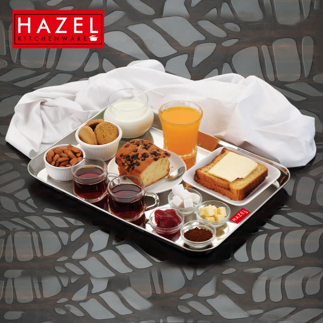 HAZEL Stainless Steel Serving Trays Rectangle Premium Dining Table Plater Set of 4, Silver, Mutilpe Sizes for Multipurpose