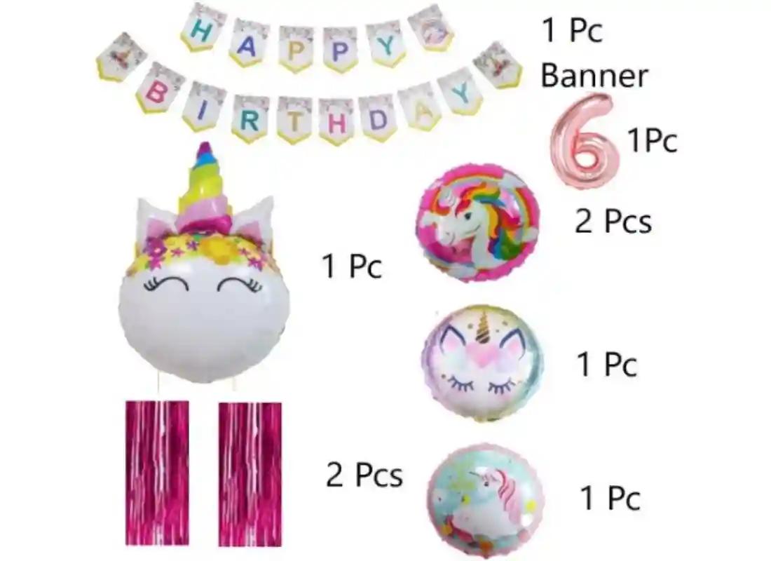 TrendzyKart 6th Happy Birthday Decoration Combo With Unicorn Foil Balloon (Pink)