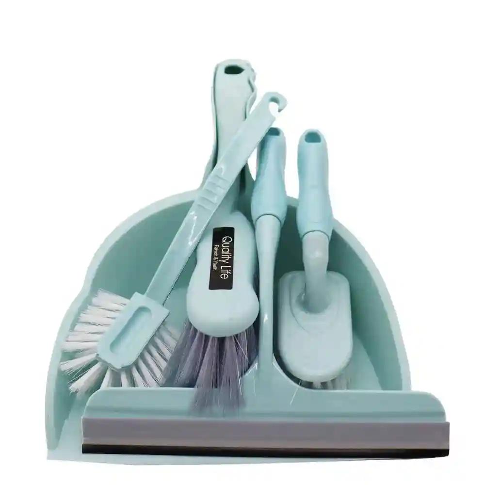 5 In 1 Sweeping Kit Carved Pattern Dustpan Broom & Brush Set Multifunction Dust Removal Garbage Shovel, Mini Hand Broom Wiper For Cleaning Up Desktop, Office, Home