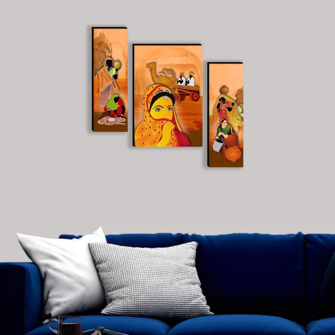 Framed Rajasthani Wall Painting for Home Decor - Pattern 184