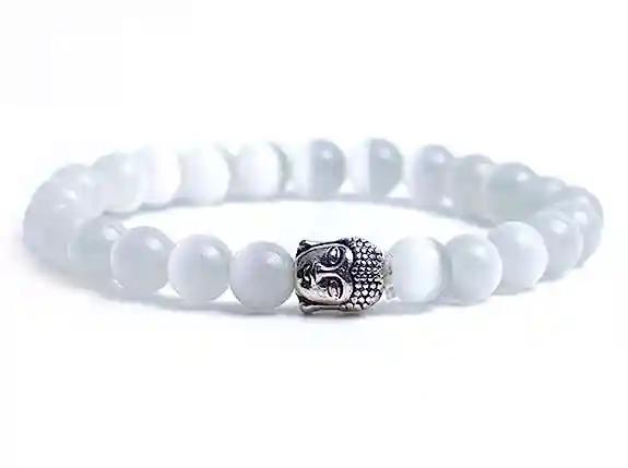 White Agate and Black Onyx Stone, Natural Energized Stone, 8 mm Beads Bracelet with Buddha