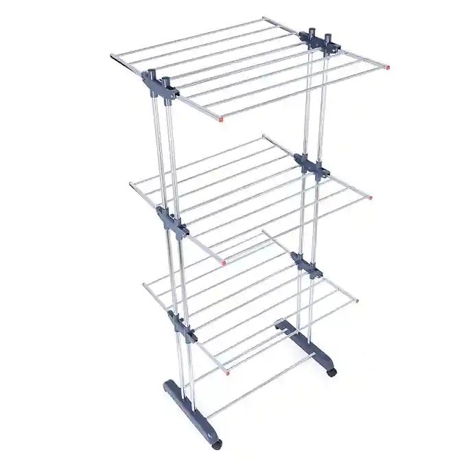 LiMETRO STEEL Stainless Steel Double Pole 3 Layer Stainless Steel Cloth Drying Stand